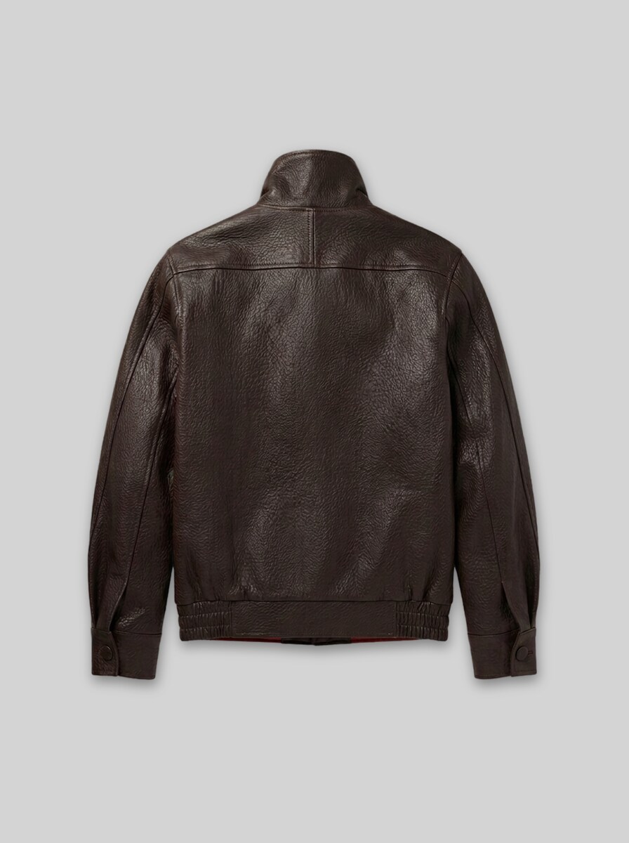 Veste ample en similicuir à col montant - brown leather structure