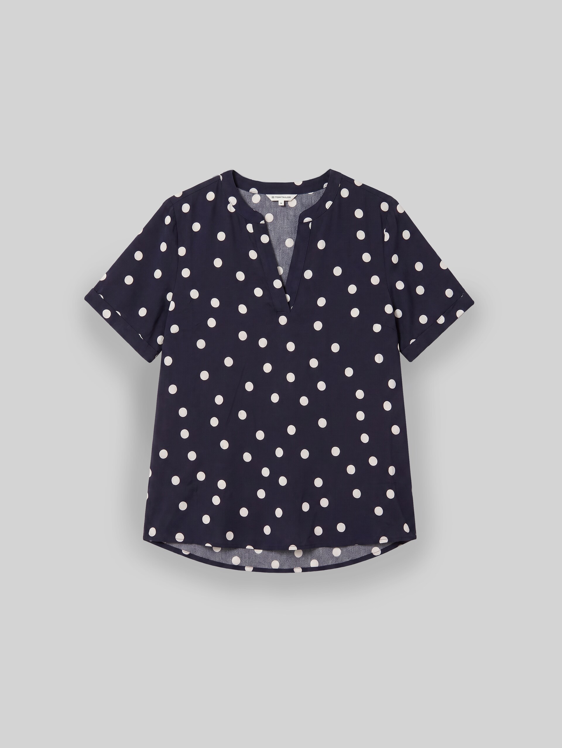Loose Fit Bluse mit V-Ausschnitt - navy big dot design - Vorder-Produkt-Ansicht