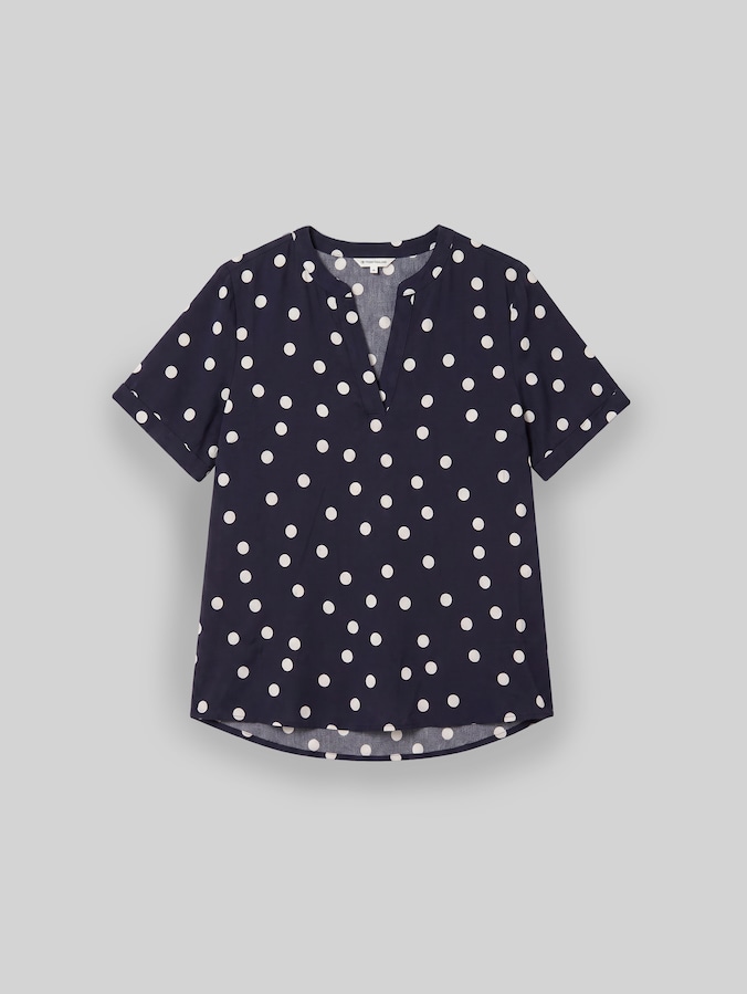 Chemisier ample à encolure en V par Women, navy big dot design