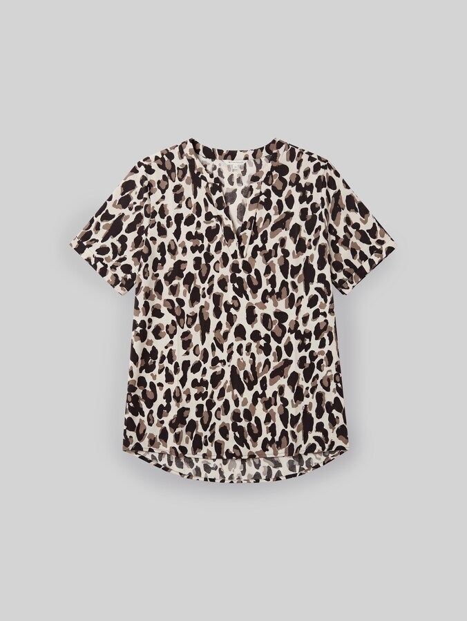 Loose Fit Bluse mit V-Ausschnitt von Women, brown beige leo print