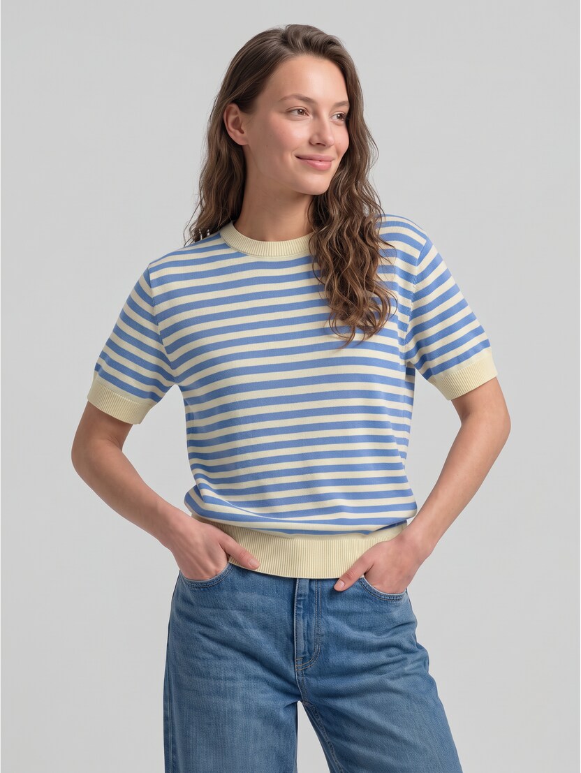 Gebreide trui met streepmotief door Denim Female, mid blue white stripe