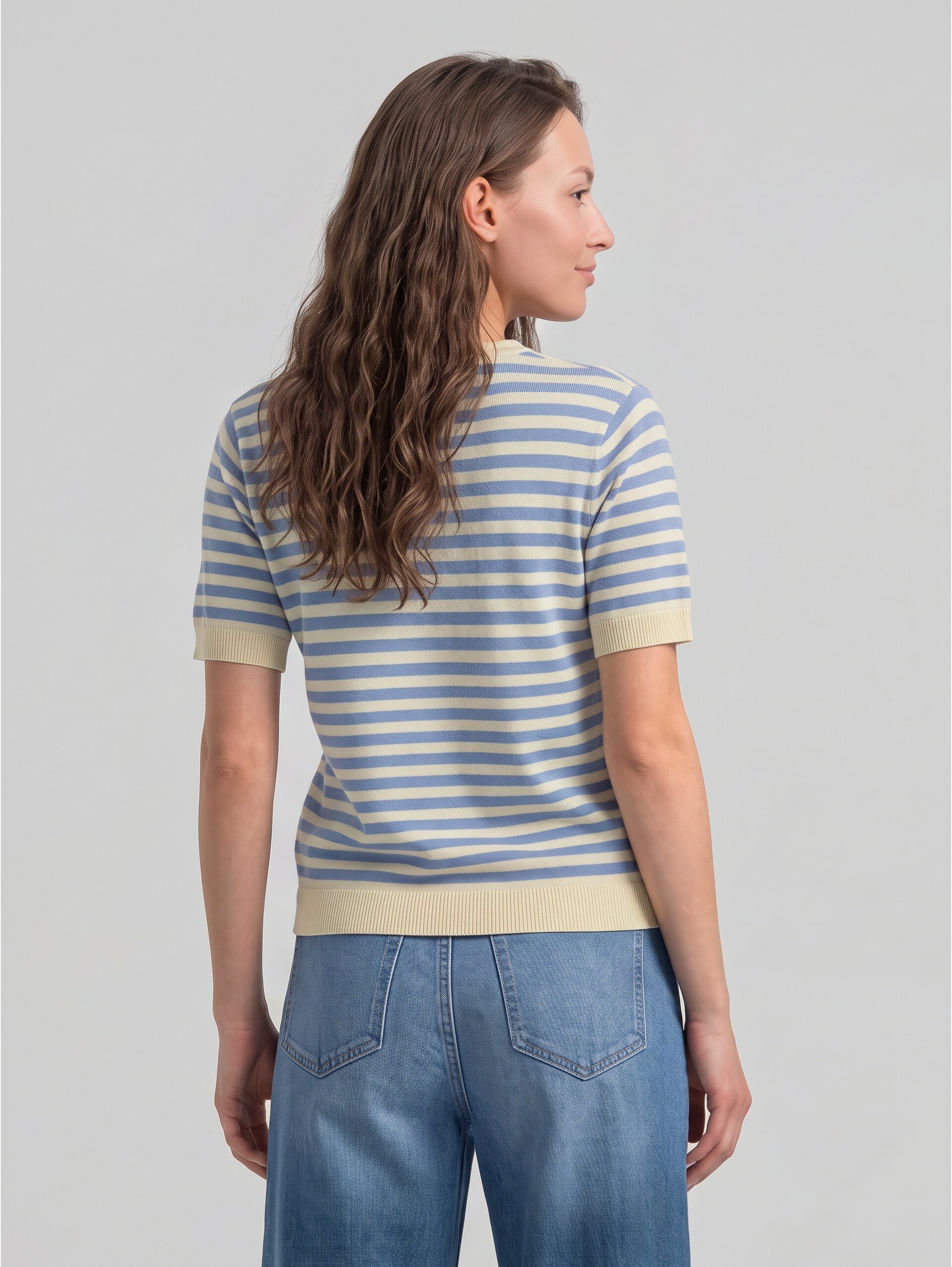 Pull en maille à rayures - mid blue white stripe