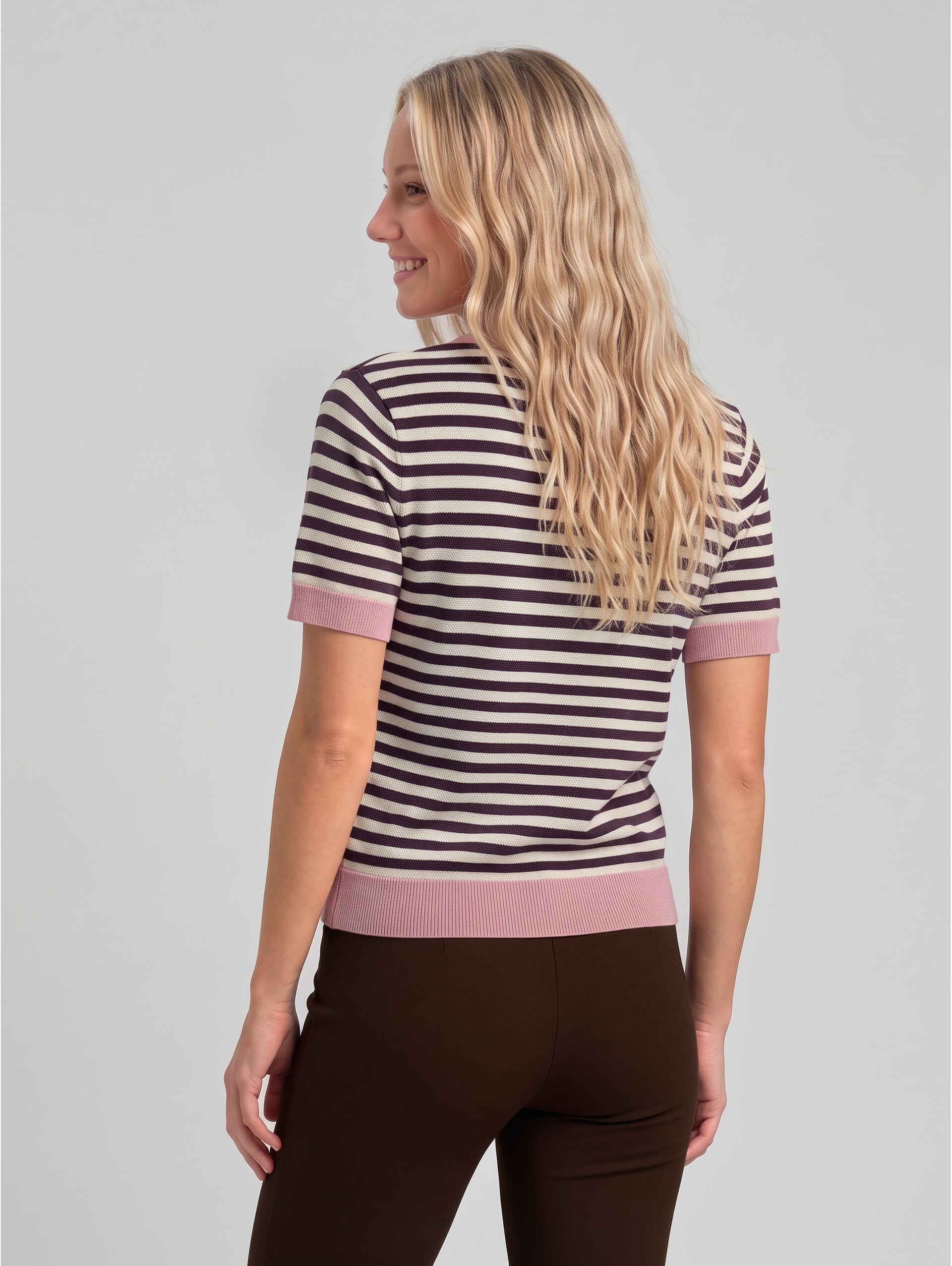 Pull en maille à rayures - dark plum white stripe