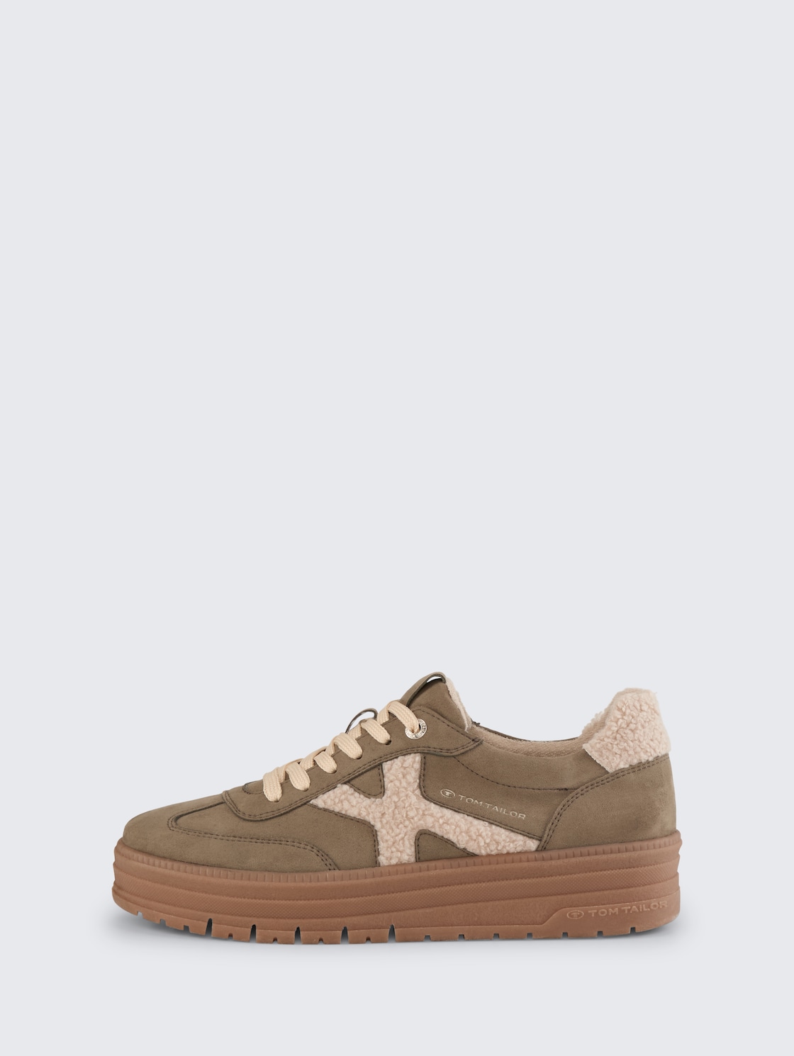 Gefütterte Sneaker mit Plateau-Sohle - khaki - seitliche Produkt-Ansicht