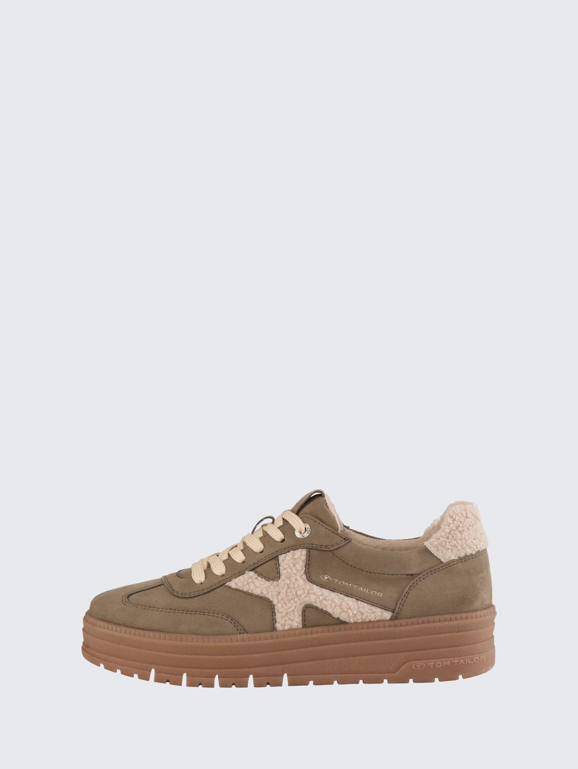 Gefütterte Sneaker mit Plateau-Sohle - khaki - seitliche Produkt-Ansicht