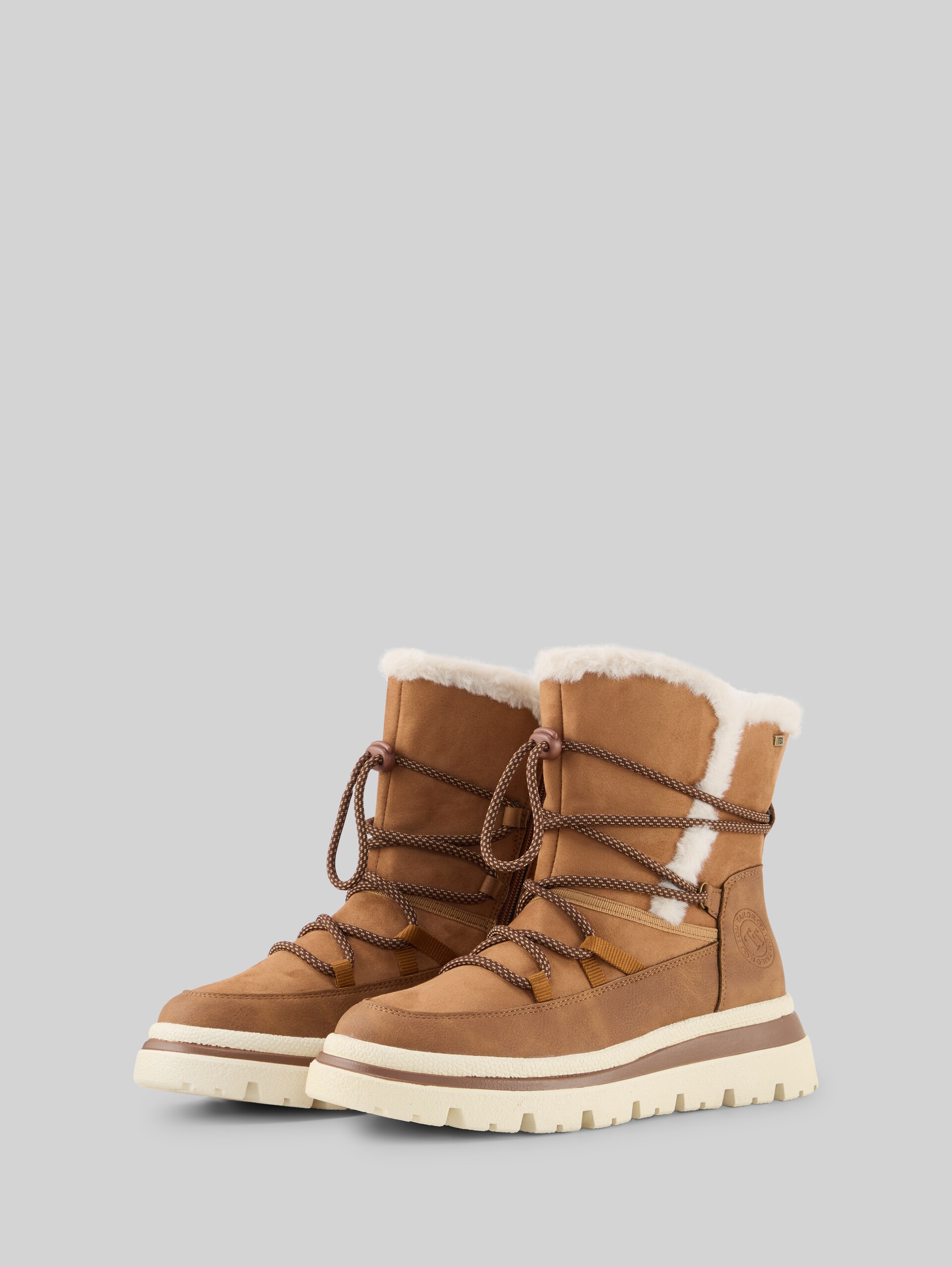Waterproof snow boots with laces - cognac - side product view