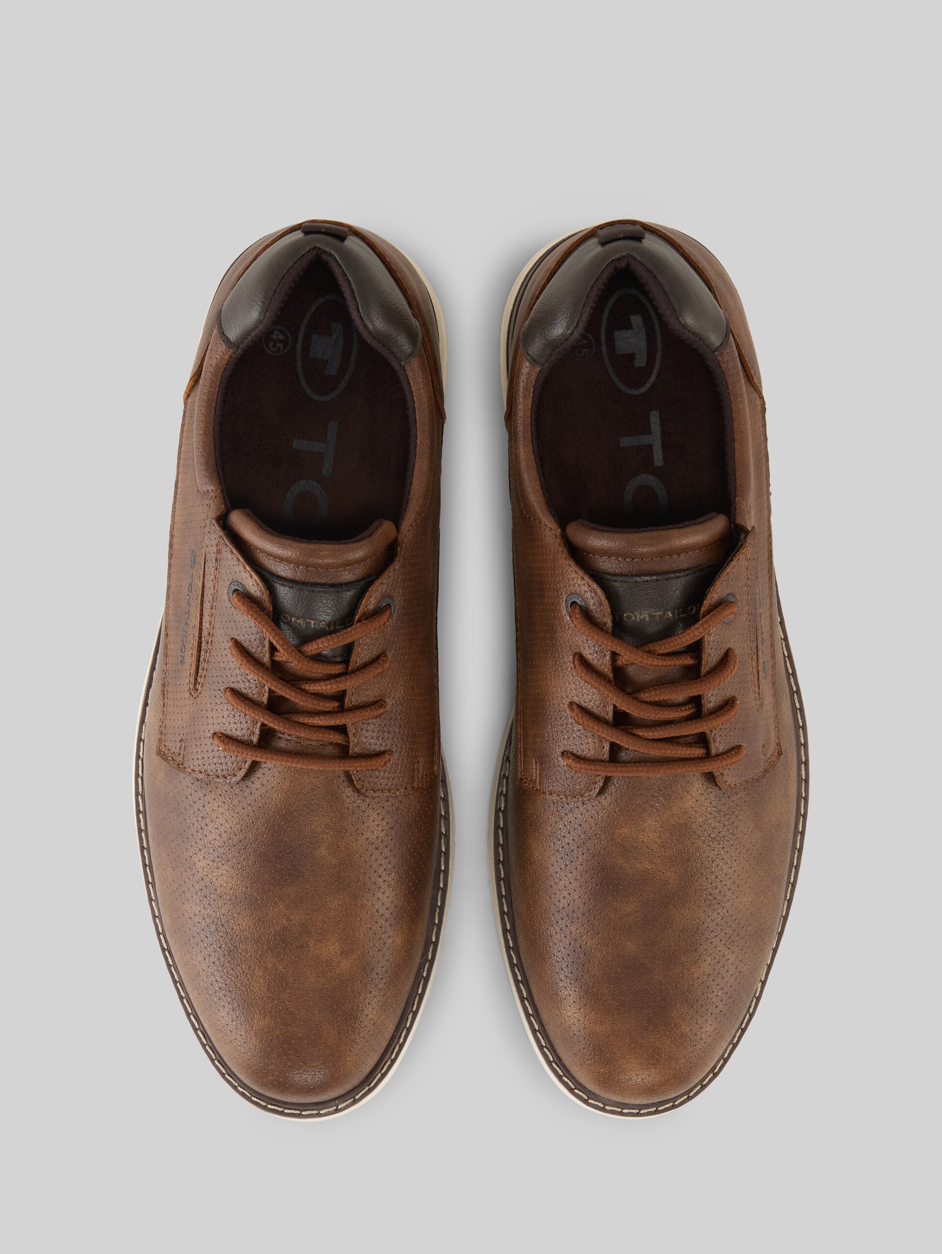 Lace-up shoes in textured faux leather - rust - Product view from top 