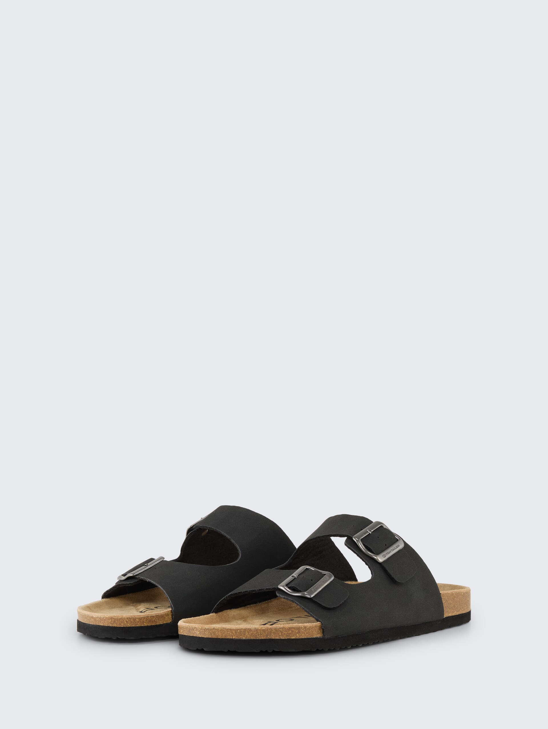 Flat sandals with cork soles - black - side product view