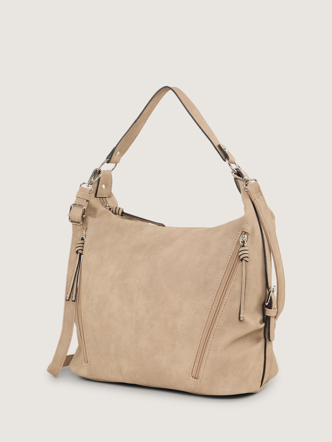 TTCAIA Schultertasche mit Reißverschluss-Details - taupe / taupe - seitliche Produkt-Ansicht 