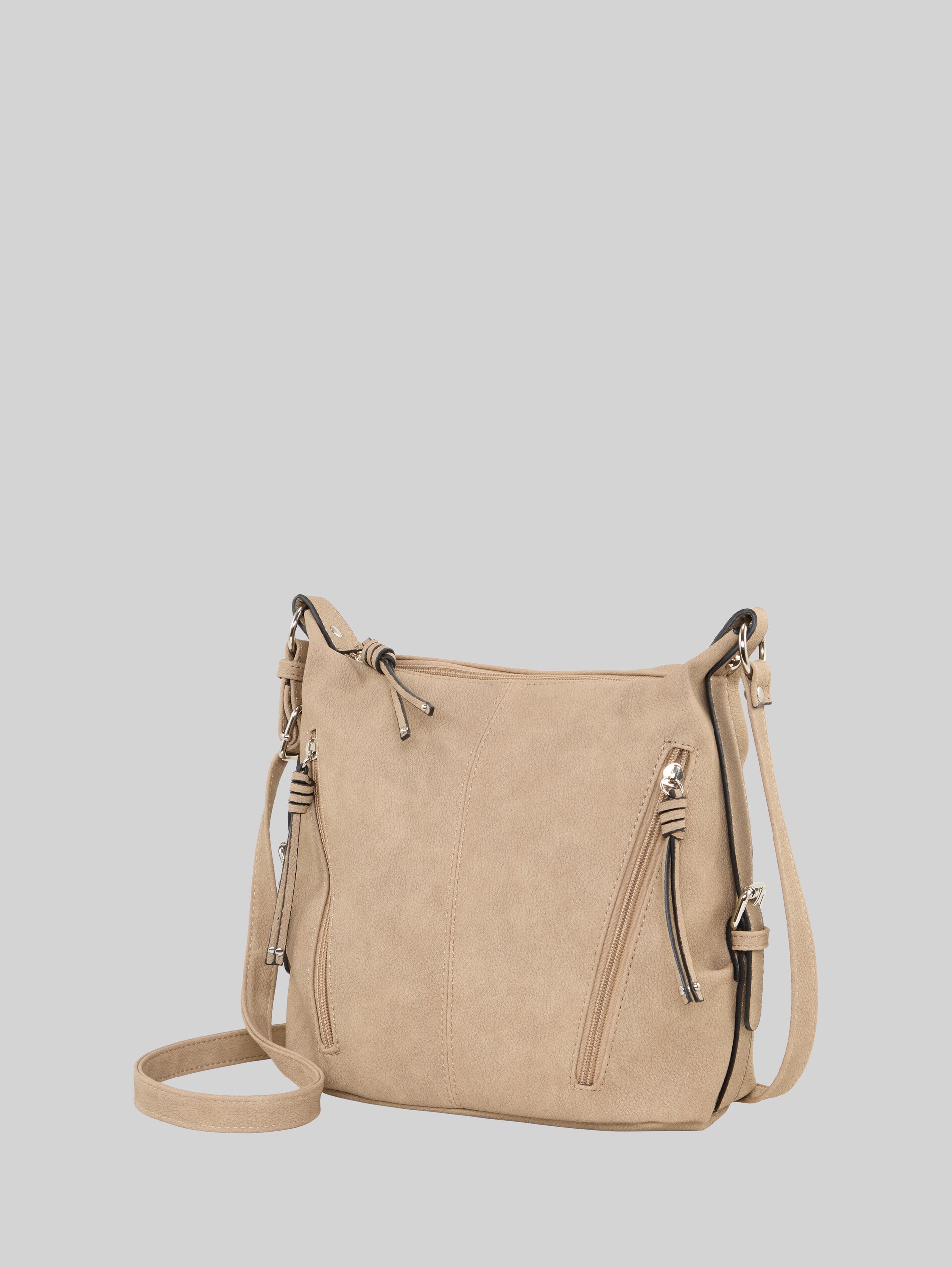TTCAIA M : sac à bandoulière avec détails zippés - taupe / taupe - vue latérale du produit 