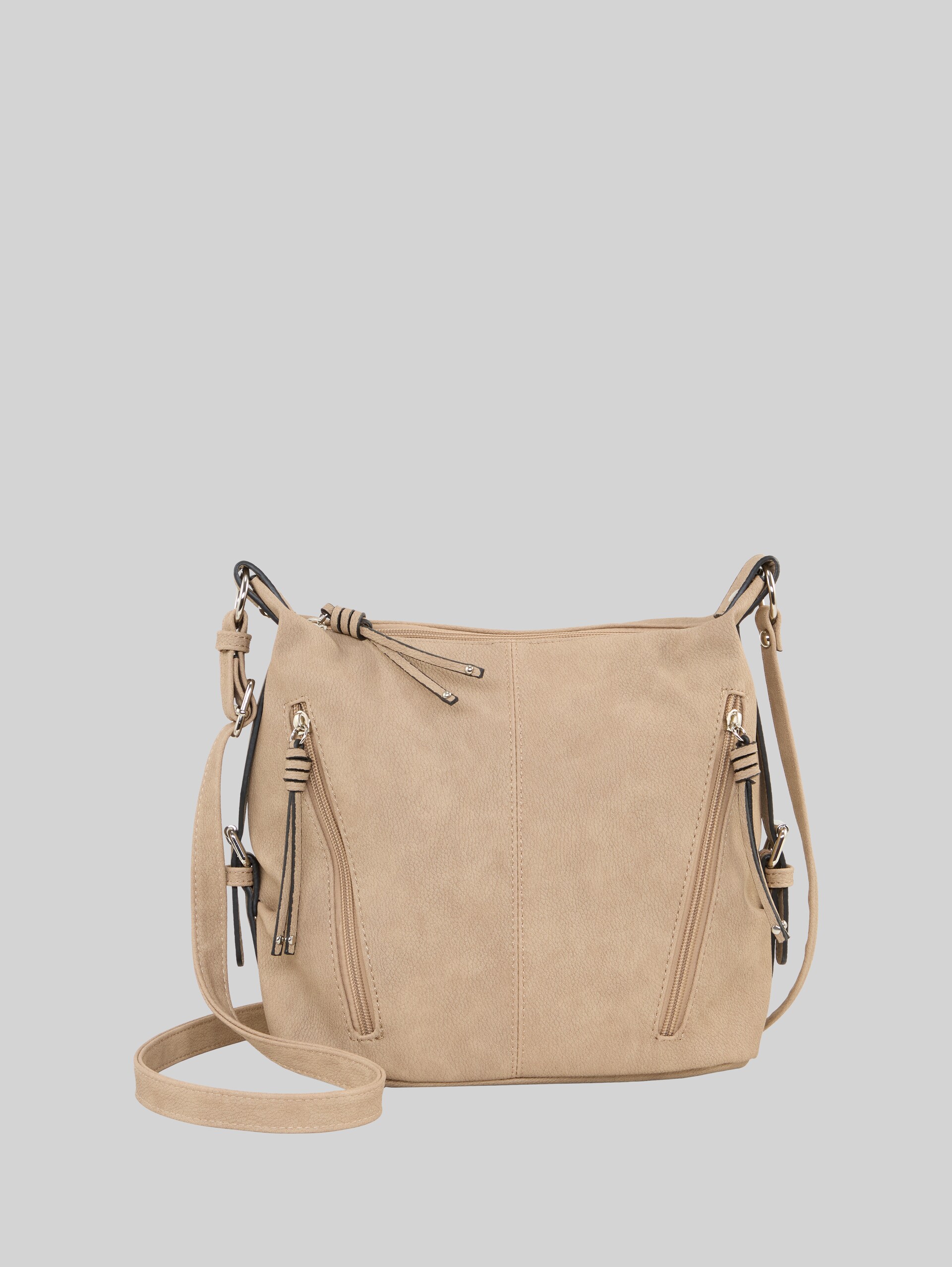 TTCAIA M : sac à bandoulière avec détails zippés - taupe / taupe - Vue de face du produit
