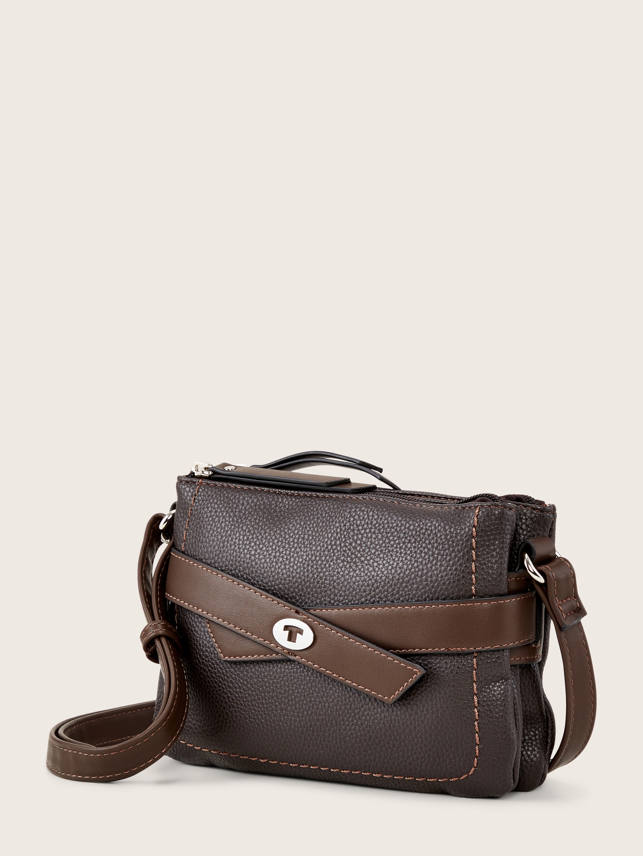 LILLY shoulder bag with belt details - dark brown - side product view 