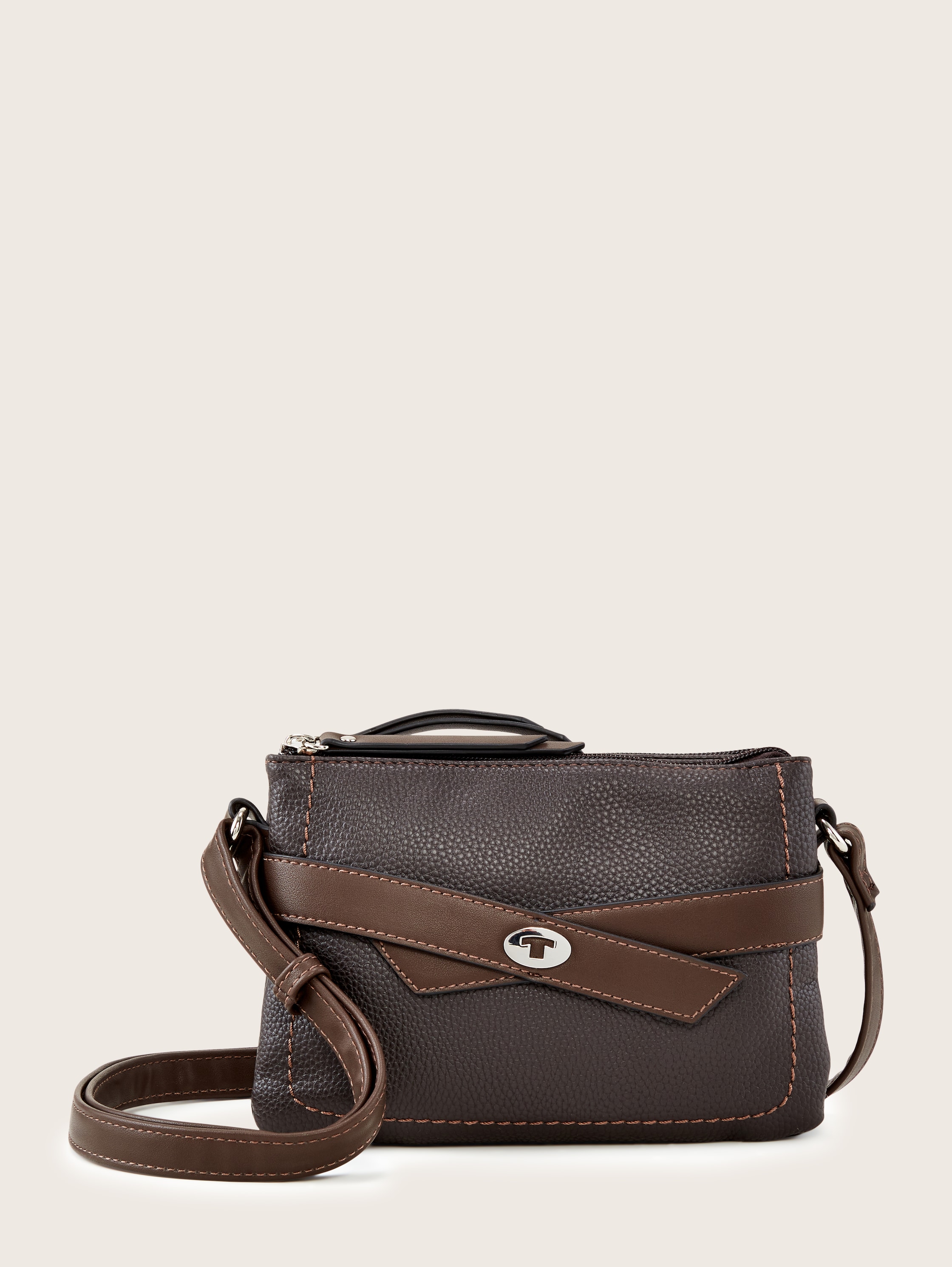 LILLY shoulder bag with belt details - dark brown - Front product view