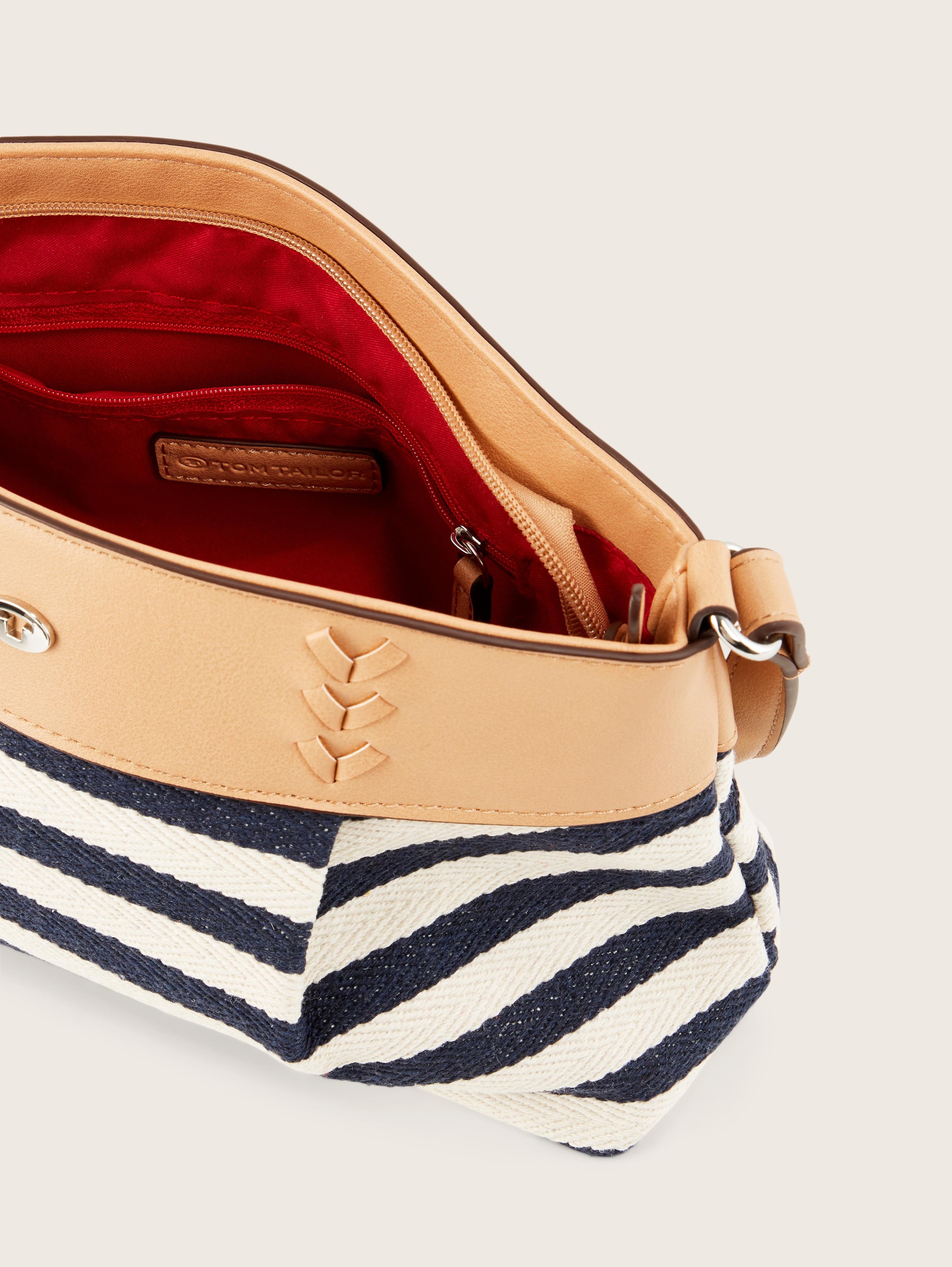 Medium schoudertas met ritsopening Nia - stripes blue - zijaanzicht product 