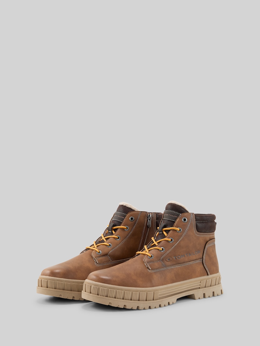 Lined faux leather boots by Men, cognac