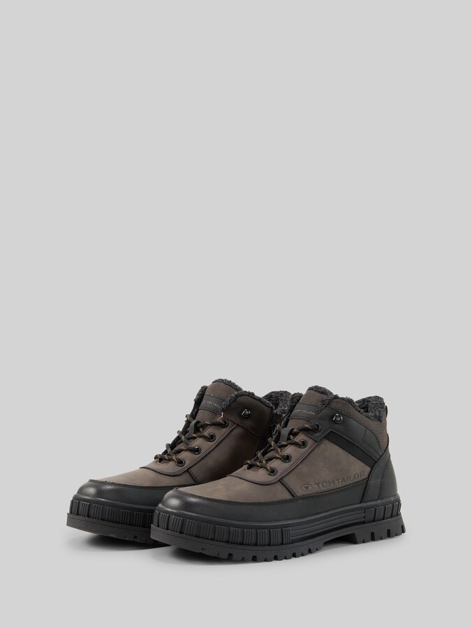 Bottes doublées en mélange de matières par Men, mokka