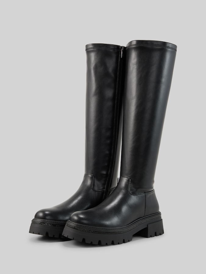 Gevoerde laarzen met blokhak door Women, black