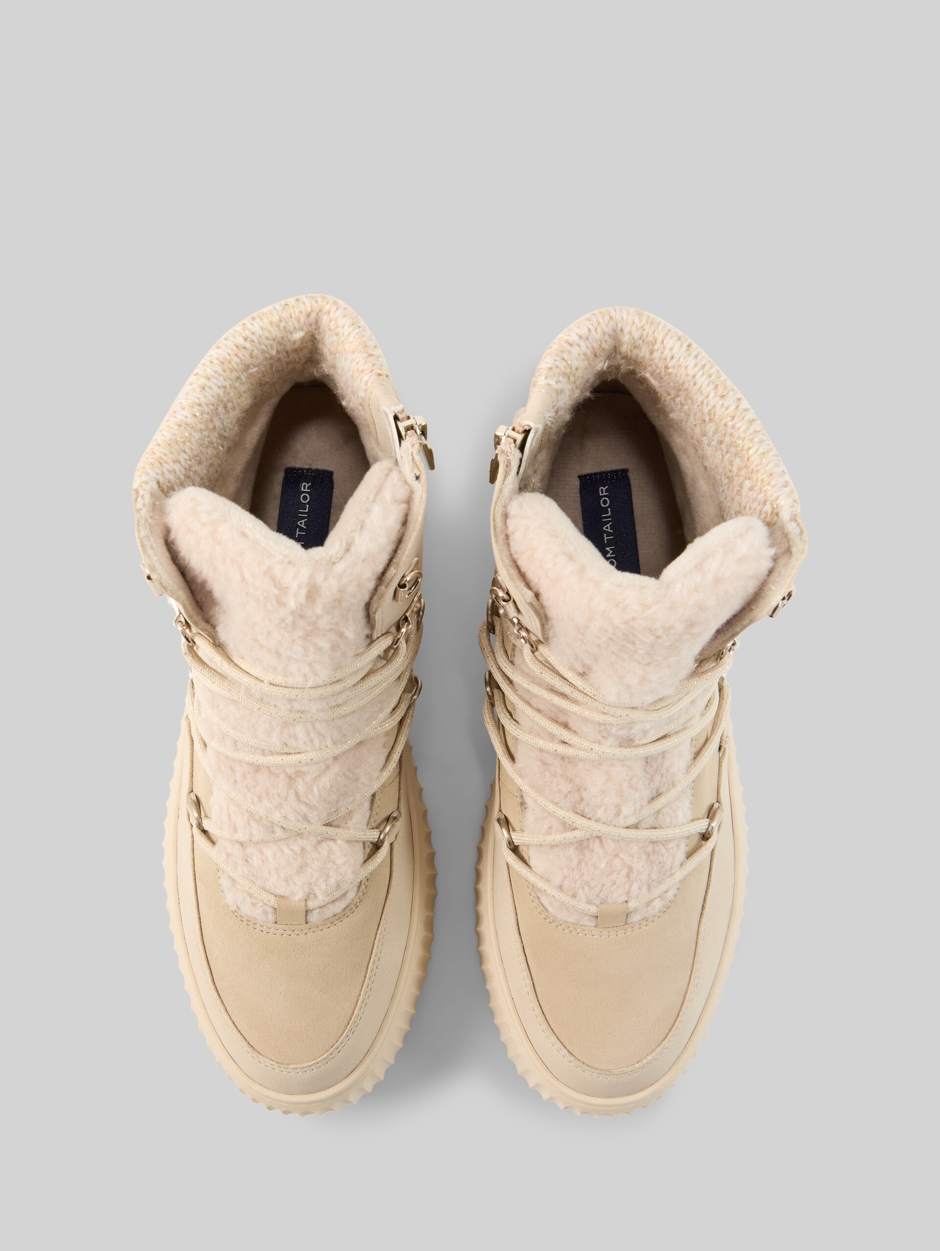 Stiefeletten mit Fellimitat und Strickeinsatz - cream - Produkt-Ansicht von oben 