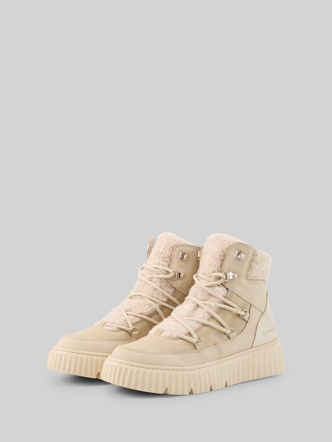 Ankle boots with faux fur and knitted insert by Women, cream