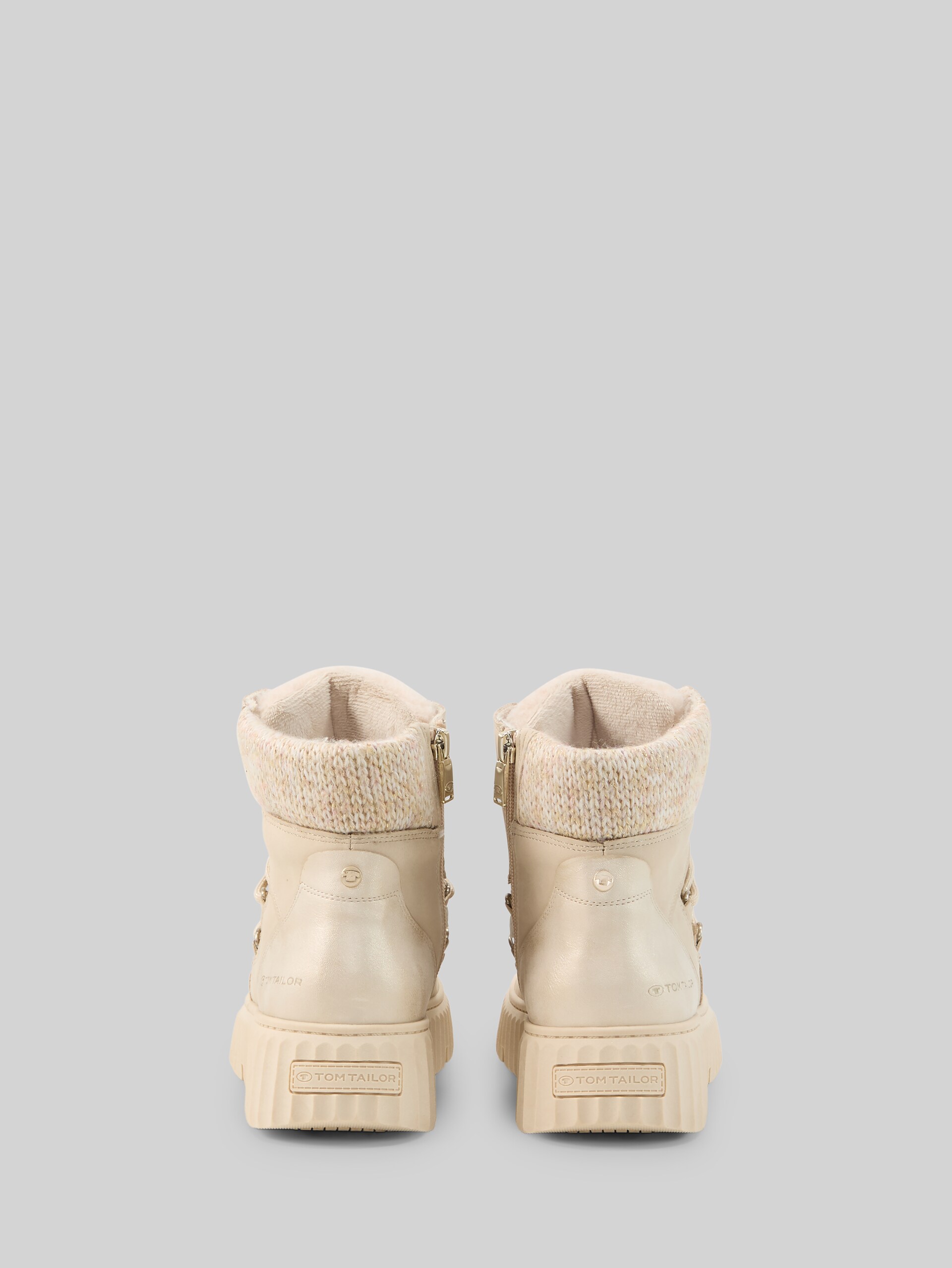 Stiefeletten mit Fellimitat und Strickeinsatz - cream - Produkt-Rückansicht