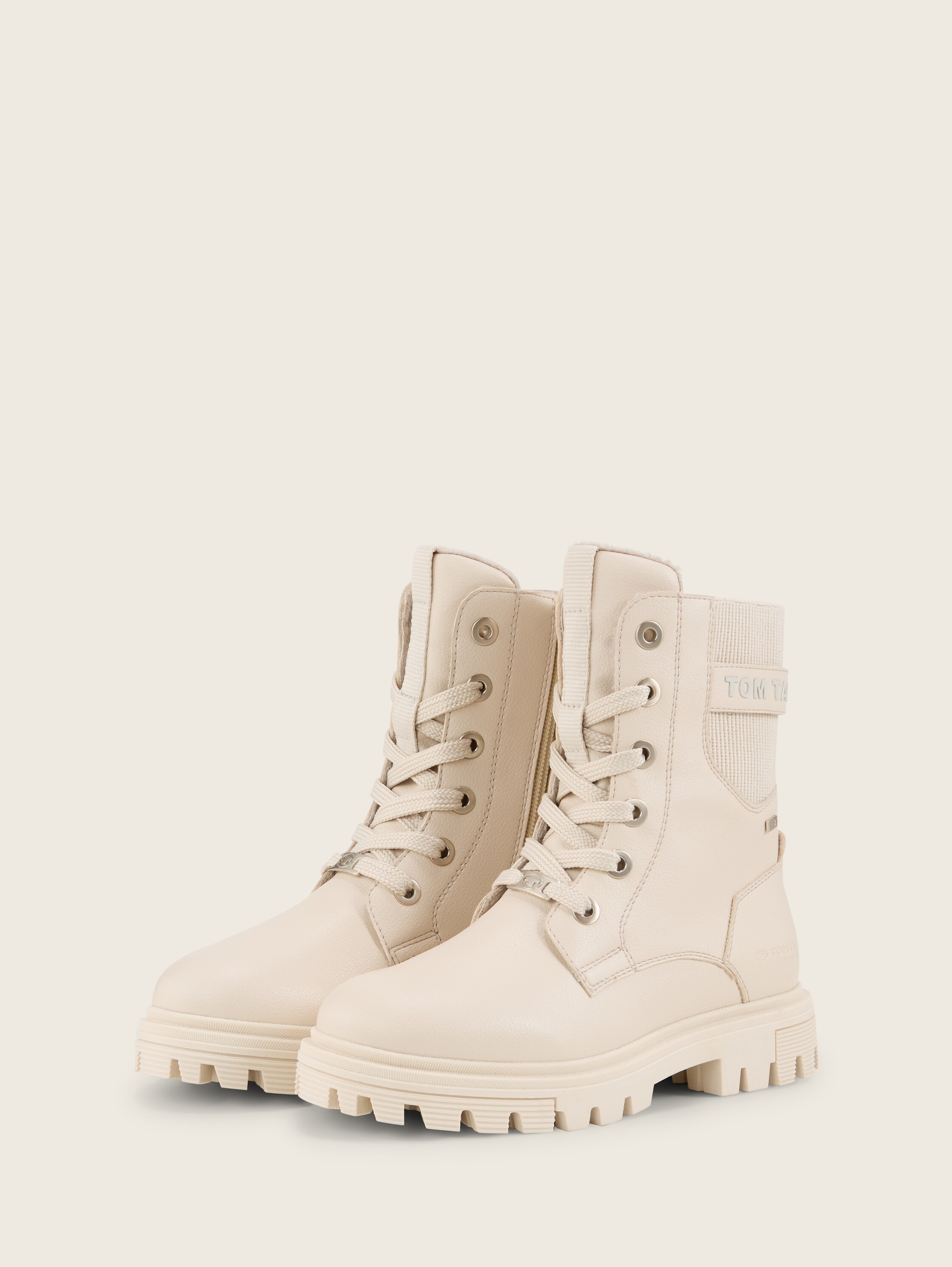 Gevoerde enkellaarsjes van imitatieleer - beige - zijaanzicht product