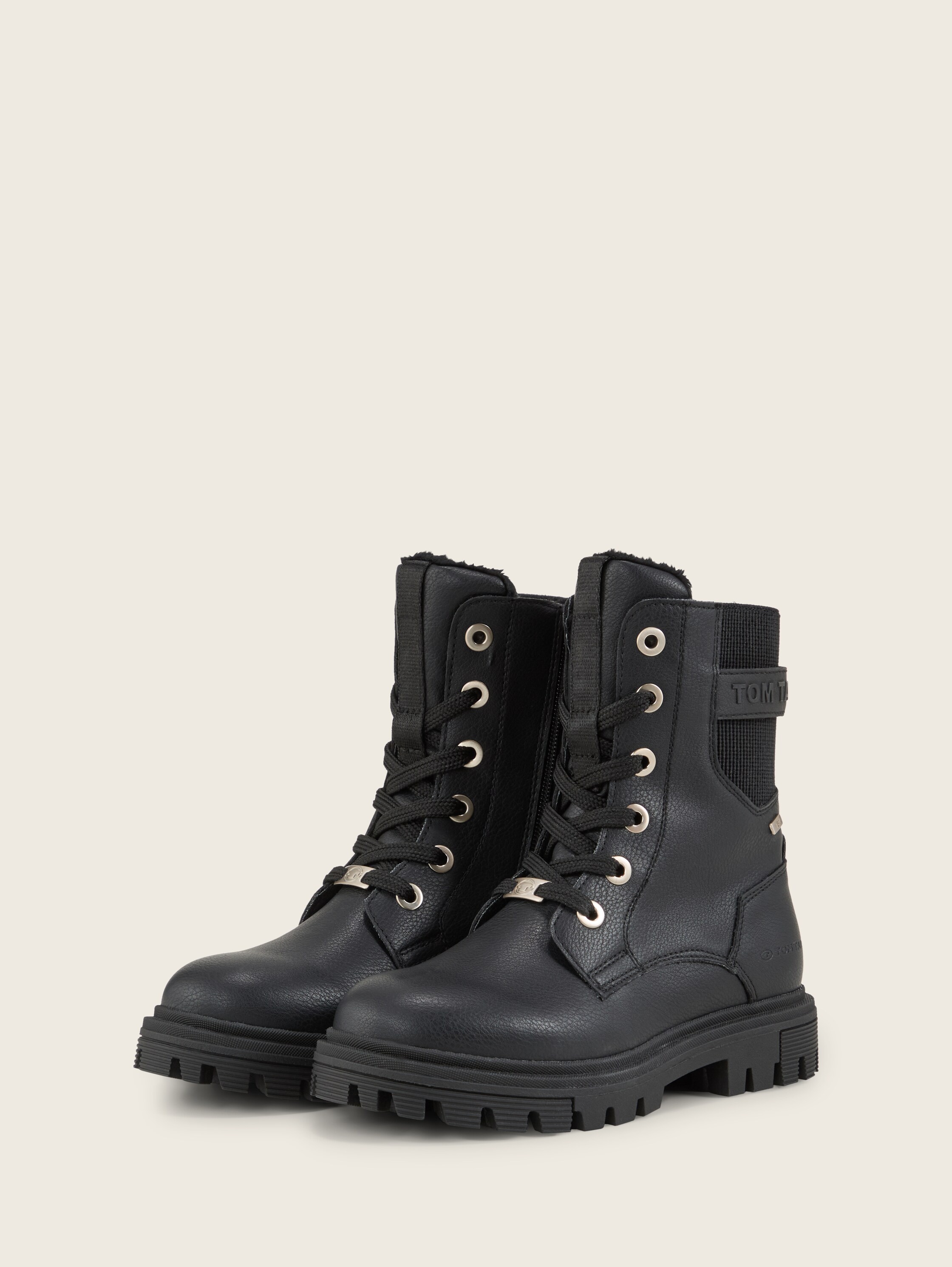 Lined faux leather ankle boots - black_1 - 