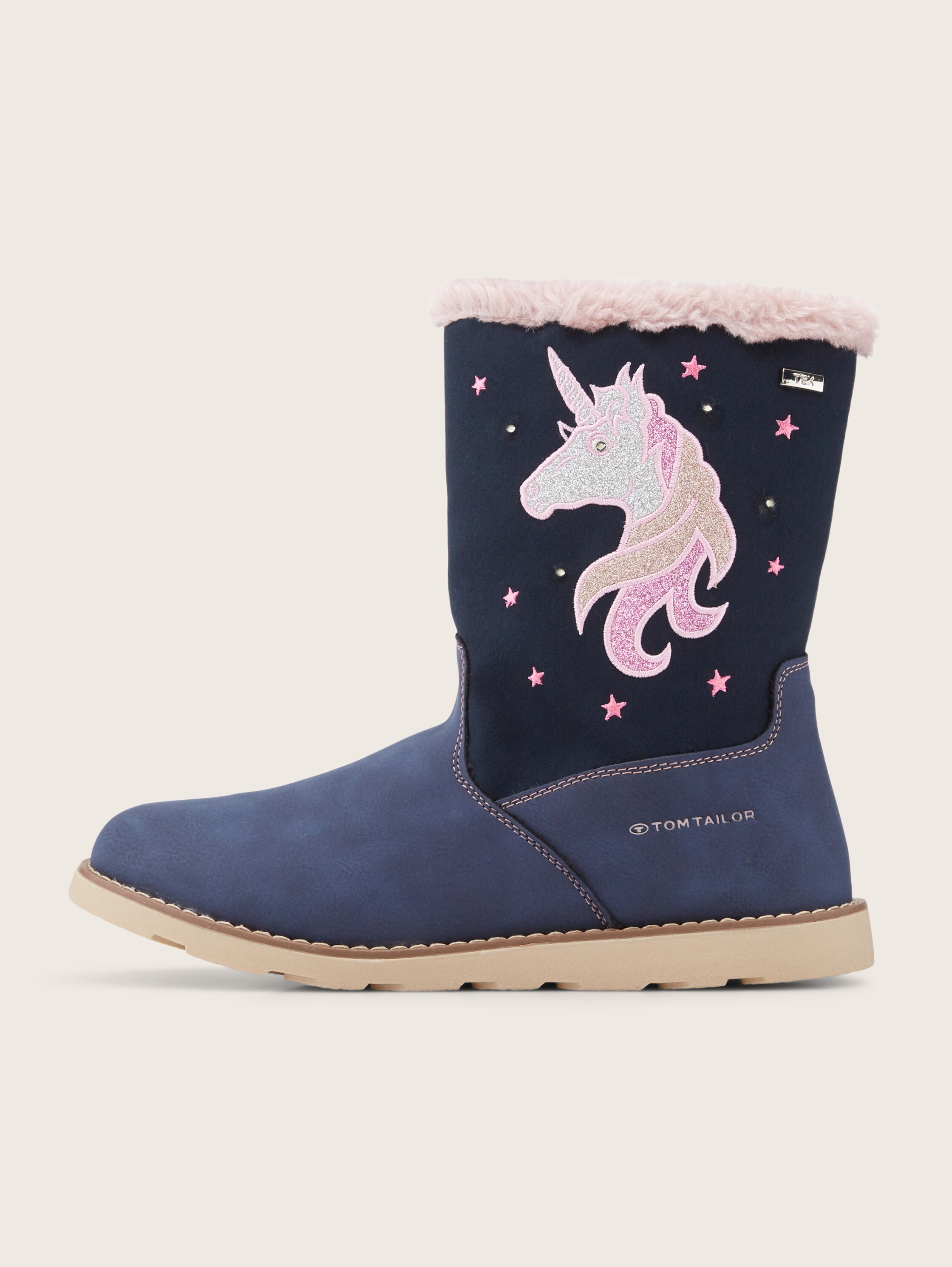 Bottes fourrées avec ornements - denim - vue latérale du produit