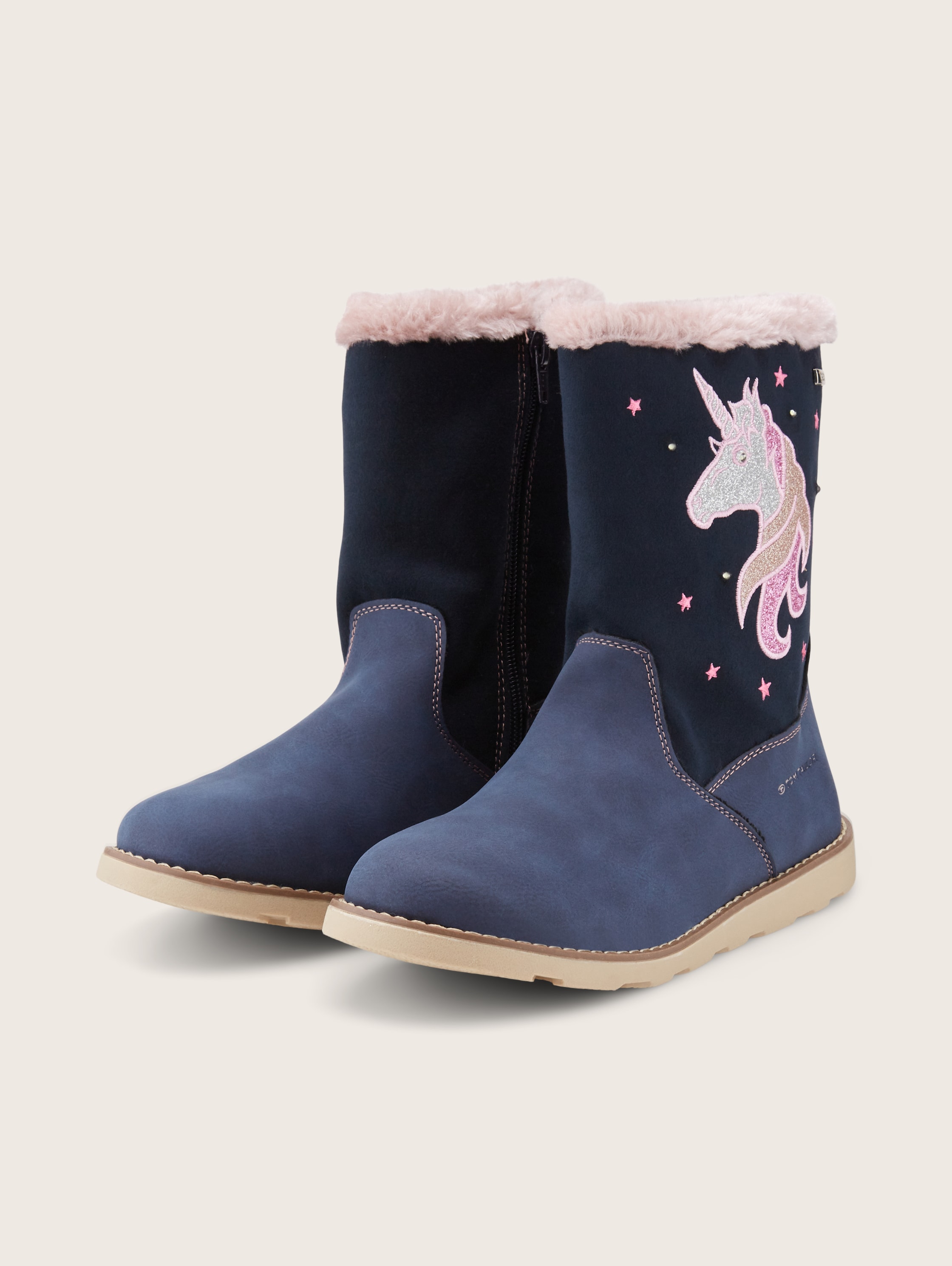 Bottes fourrées avec ornements - denim - vue latérale du produit