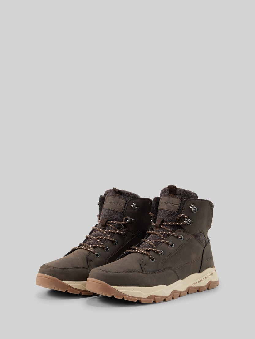 Waterproof lace-up boots with lining by Men, mokka