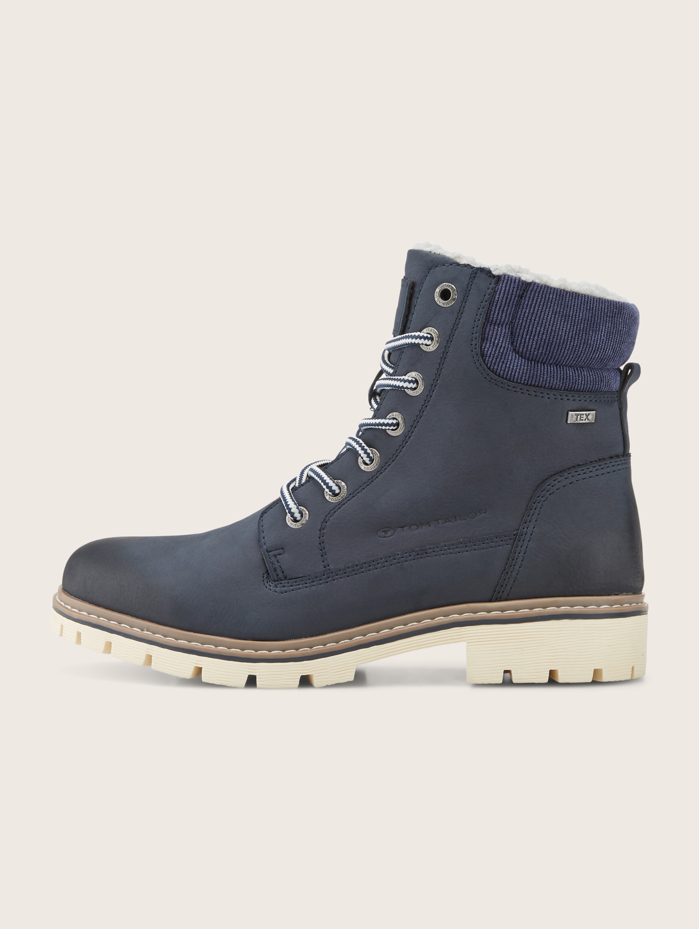 Gefütterte Stiefeletten aus Kunstleder - navy - seitliche Produkt-Ansicht