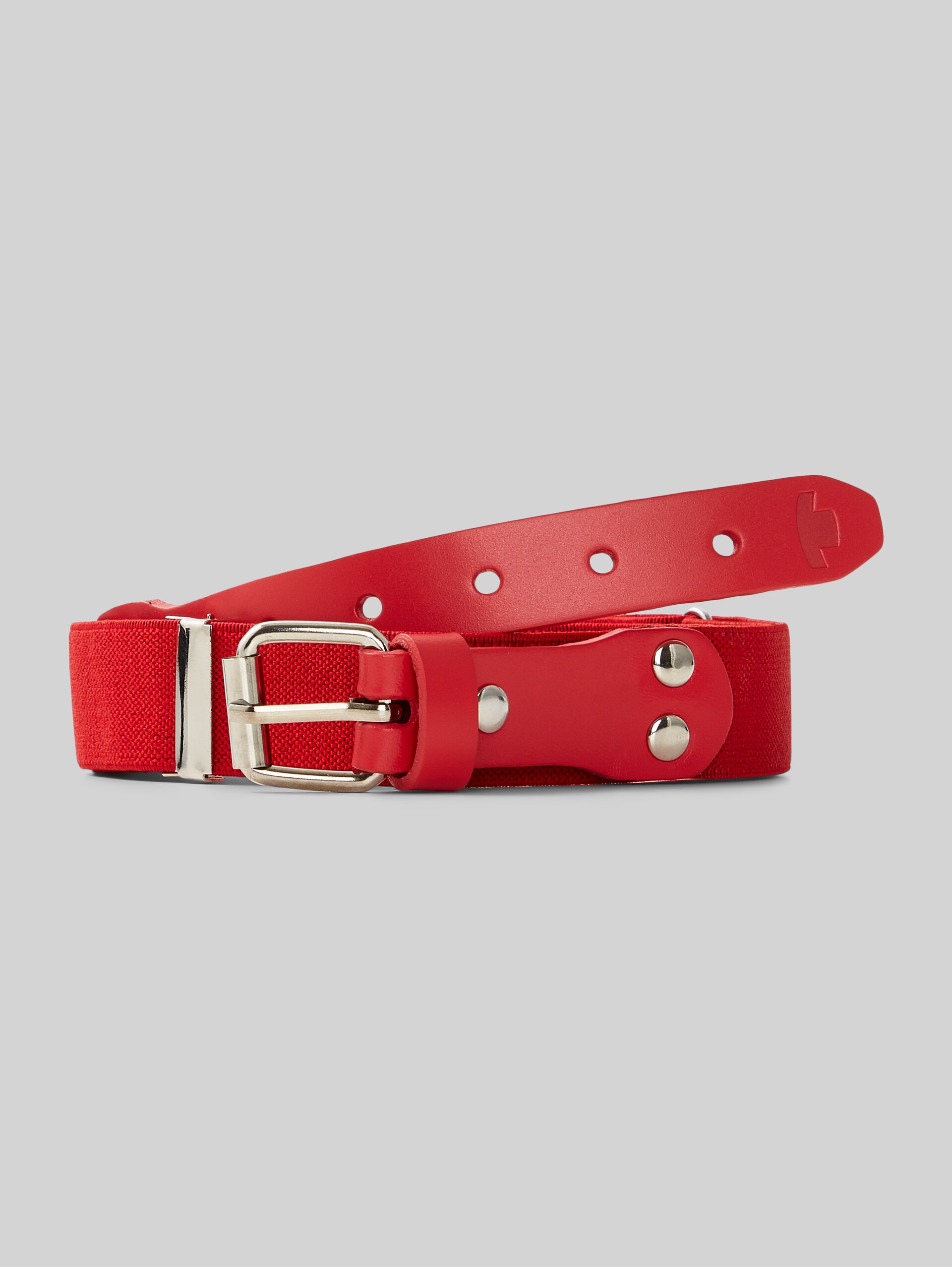 Ceinture en tissu avec détails en cuir - red uni - Vue de face du produit