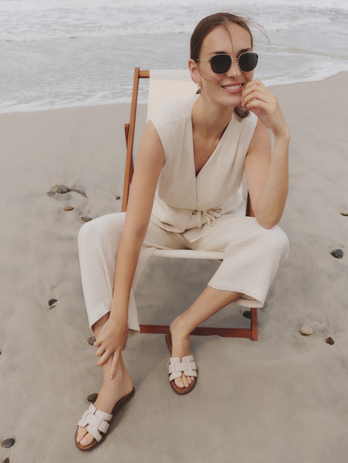 Flache Sandalen mit weicher Sohle - cream