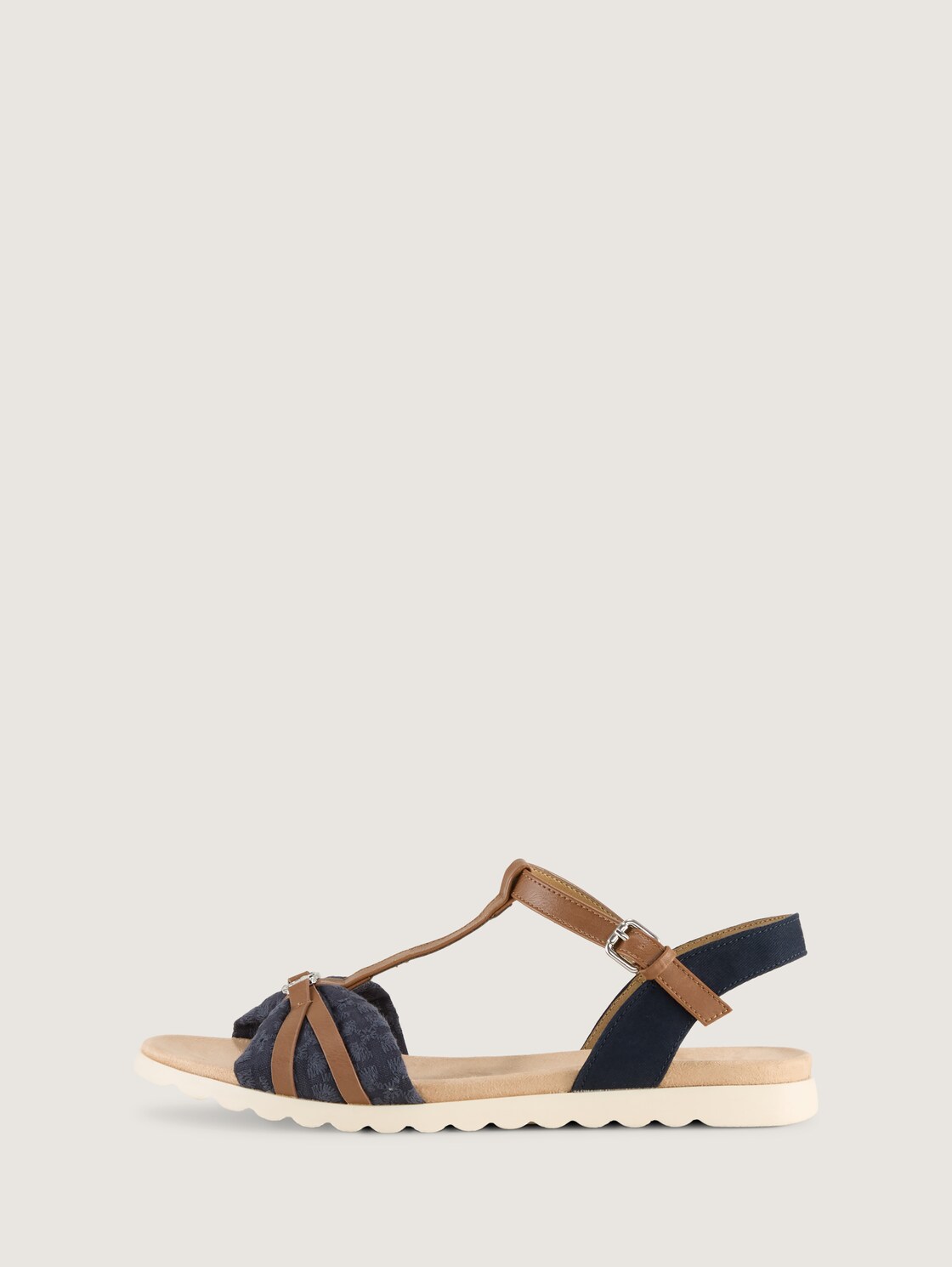 Flache Sandalen mit Stickereien - navy - seitliche Produkt-Ansicht