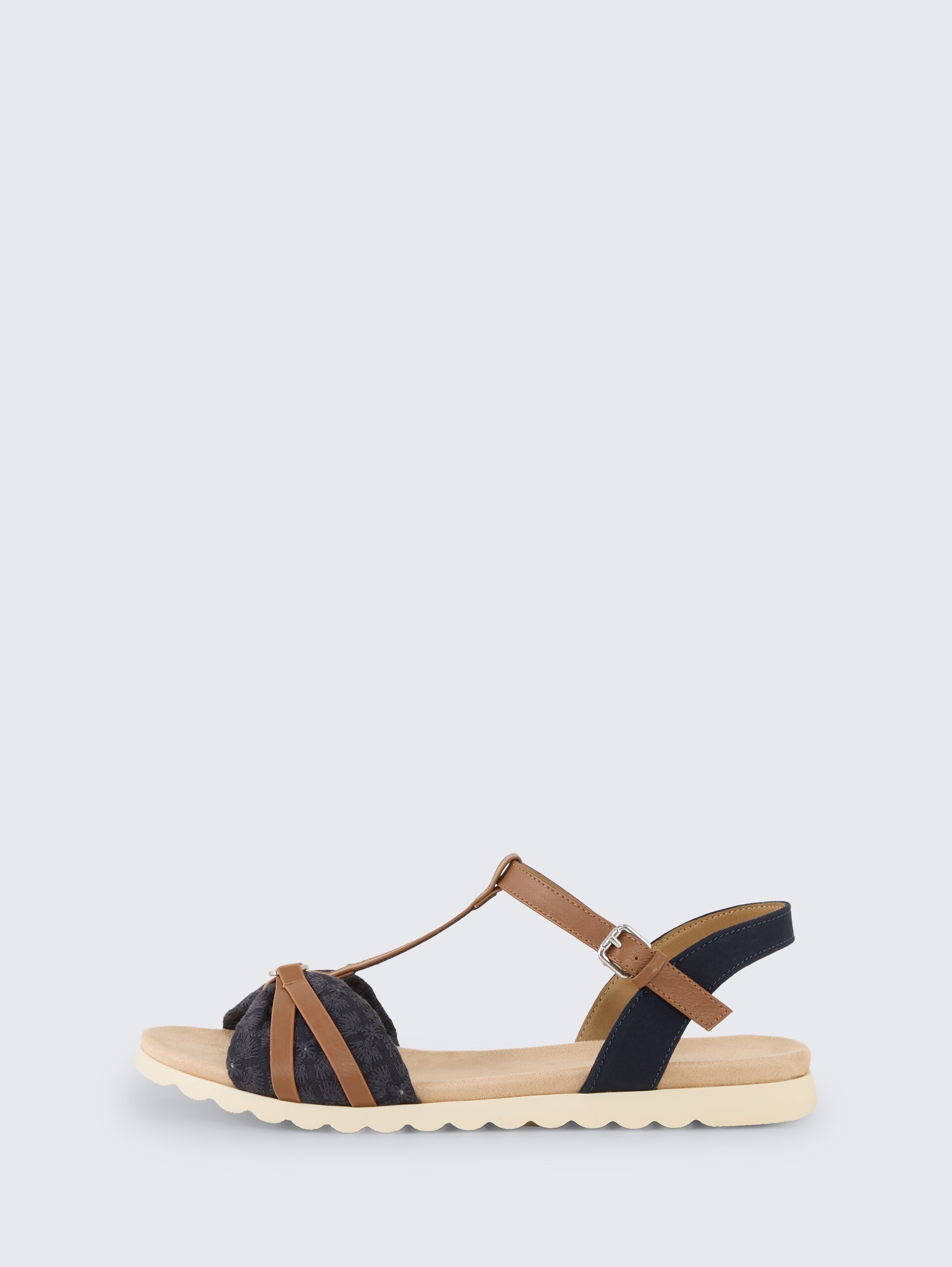 Flache Sandalen mit Stickereien - navy - seitliche Produkt-Ansicht