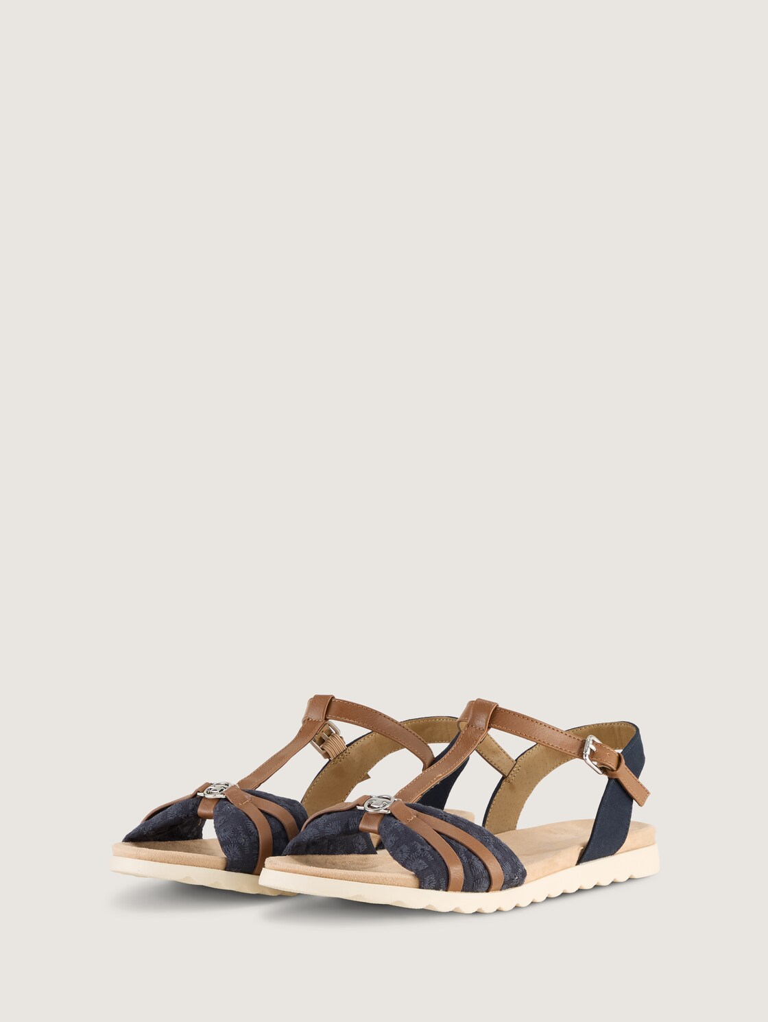 Flache Sandalen mit Stickereien - navy - seitliche Produkt-Ansicht