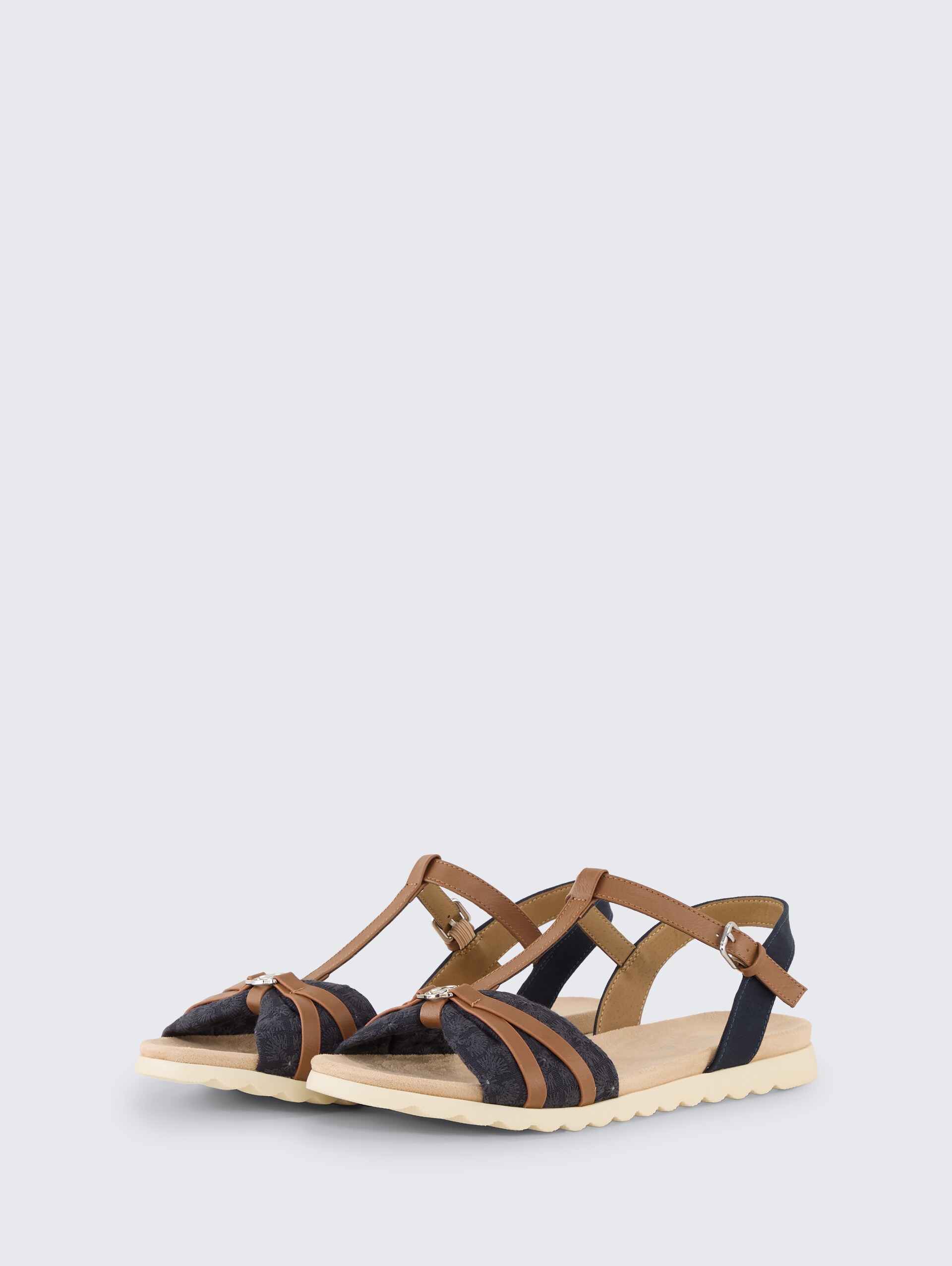 Flache Sandalen mit Stickereien - navy - seitliche Produkt-Ansicht