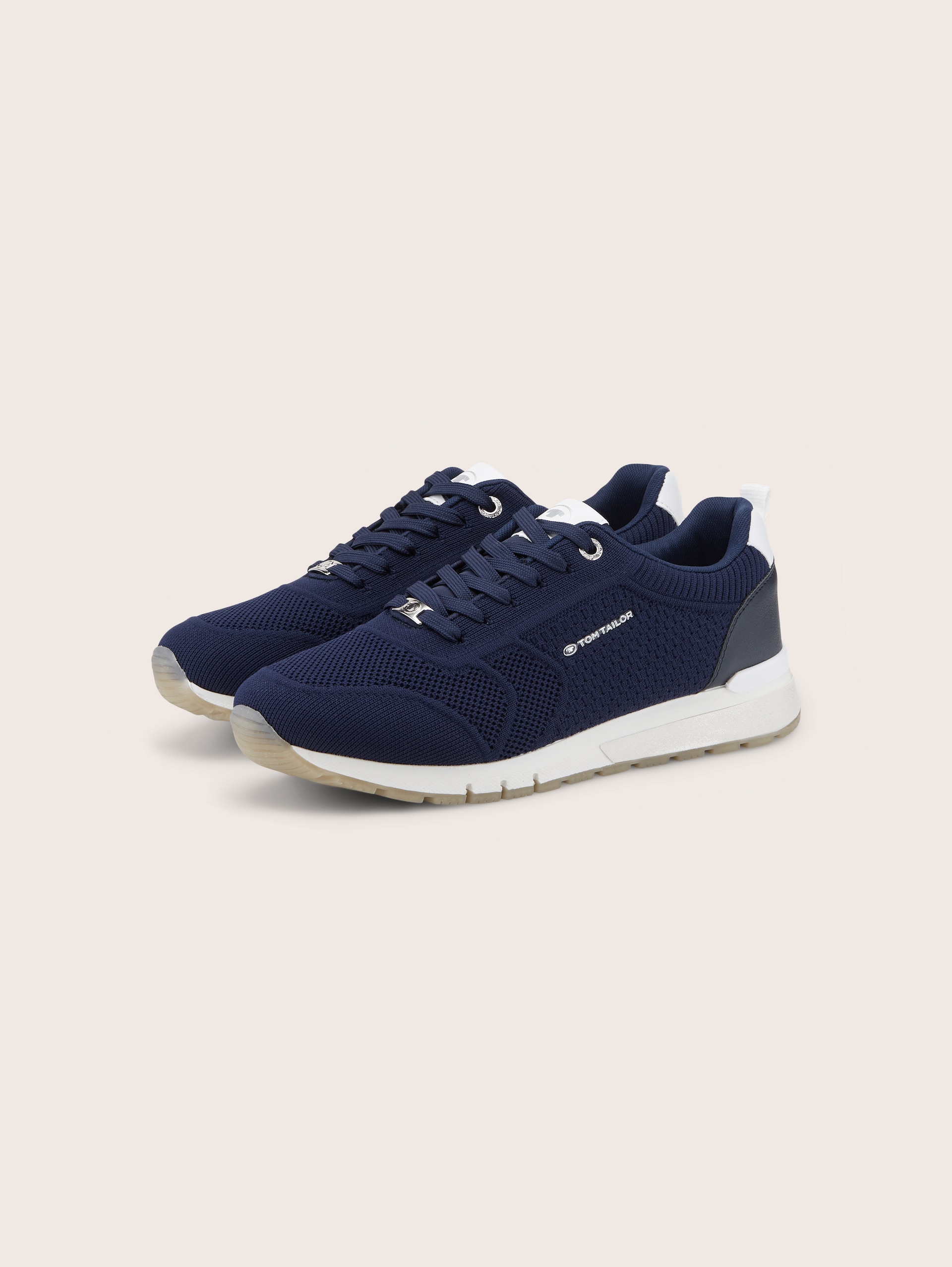 Sneaker met mesh inzetstuk - navy - zijaanzicht product