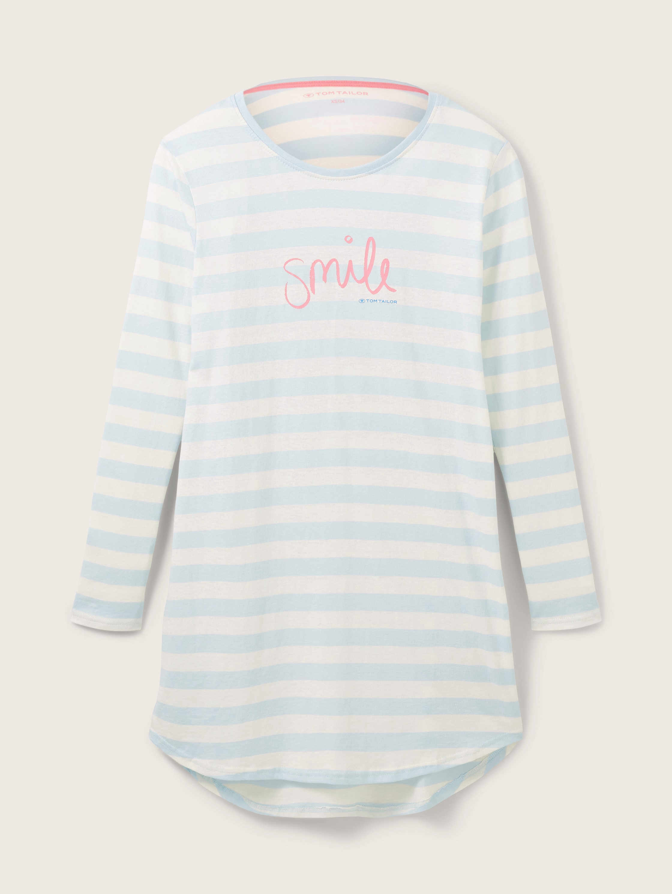 Gestreiftes Nachthemd mit Textprint - blue-light-stripes