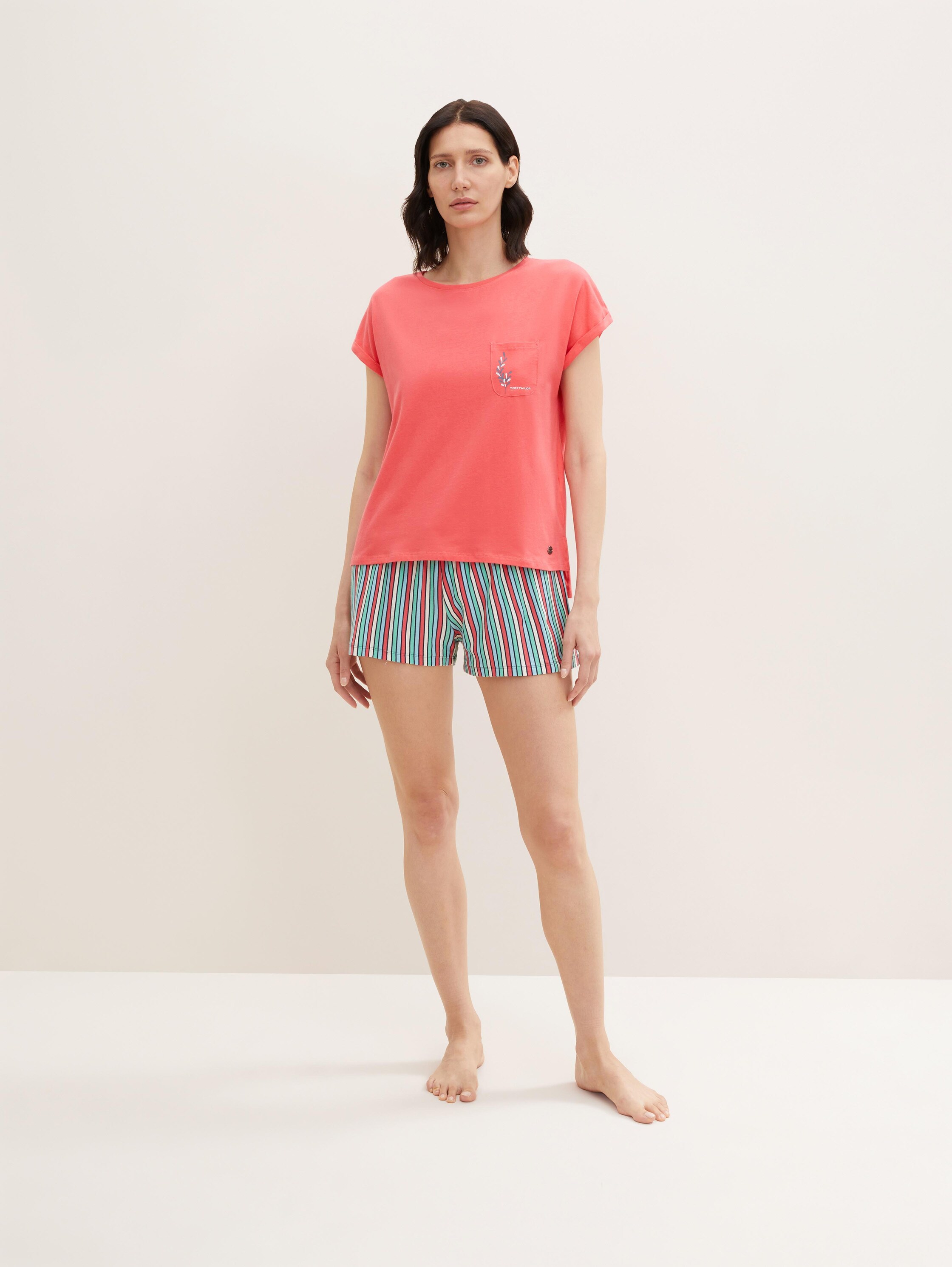 Kurzes Pyjamaset mit gestreifter Hose - 2