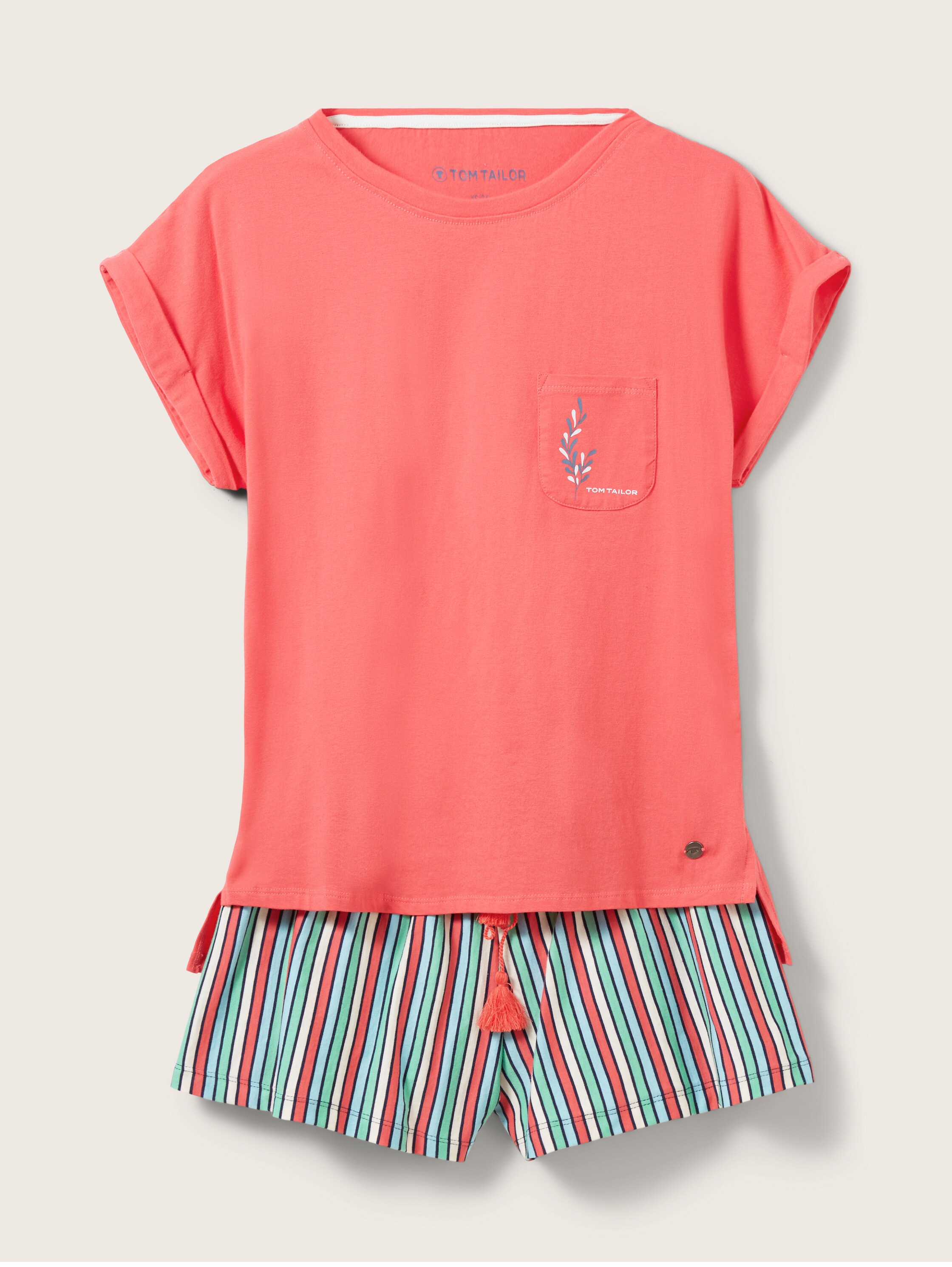 Kurzes Pyjamaset mit gestreifter Hose - 4