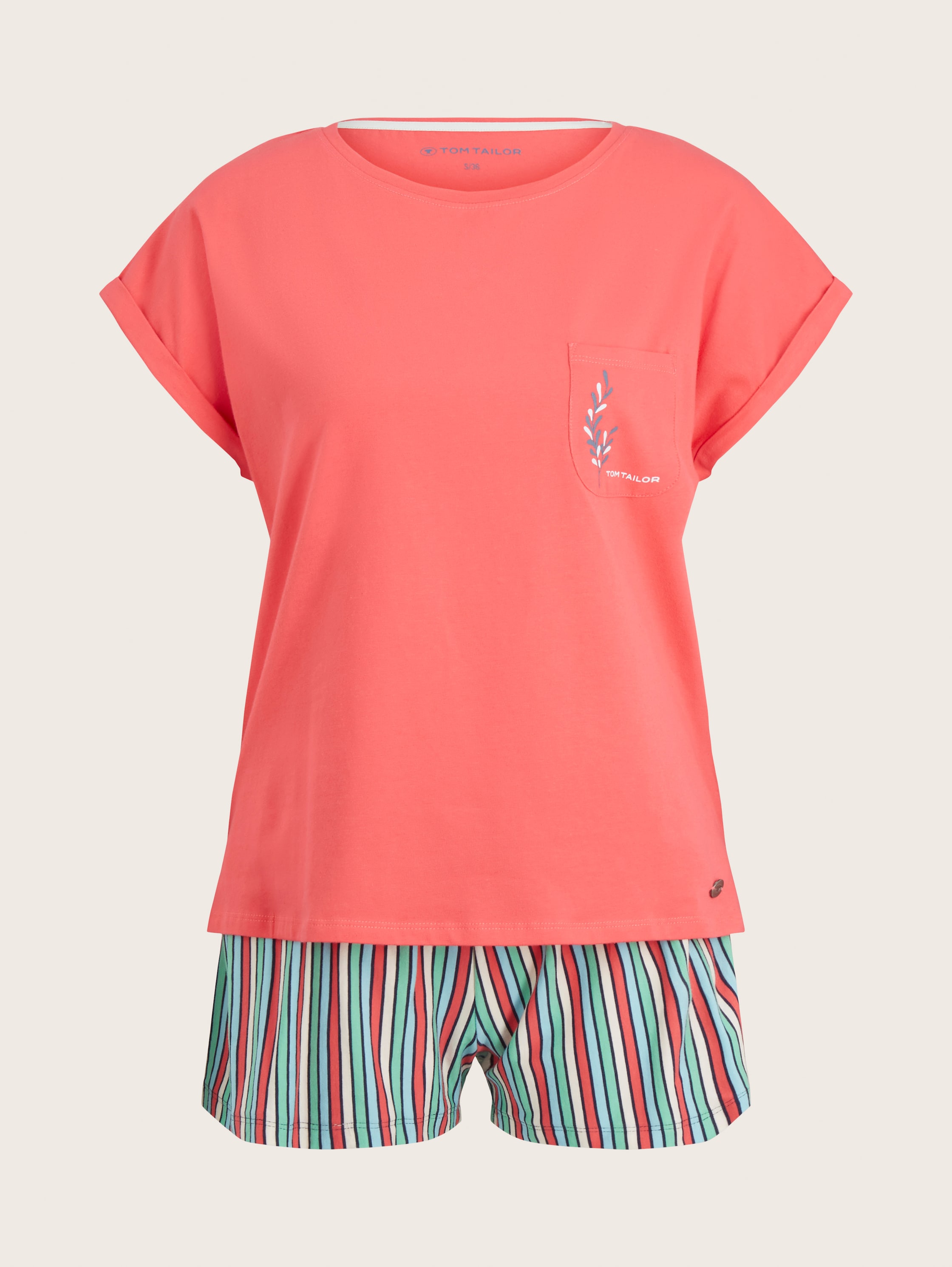 Kurzes Pyjamaset mit gestreifter Hose - red-medium-stripes - Vorder-Produkt-Ansicht