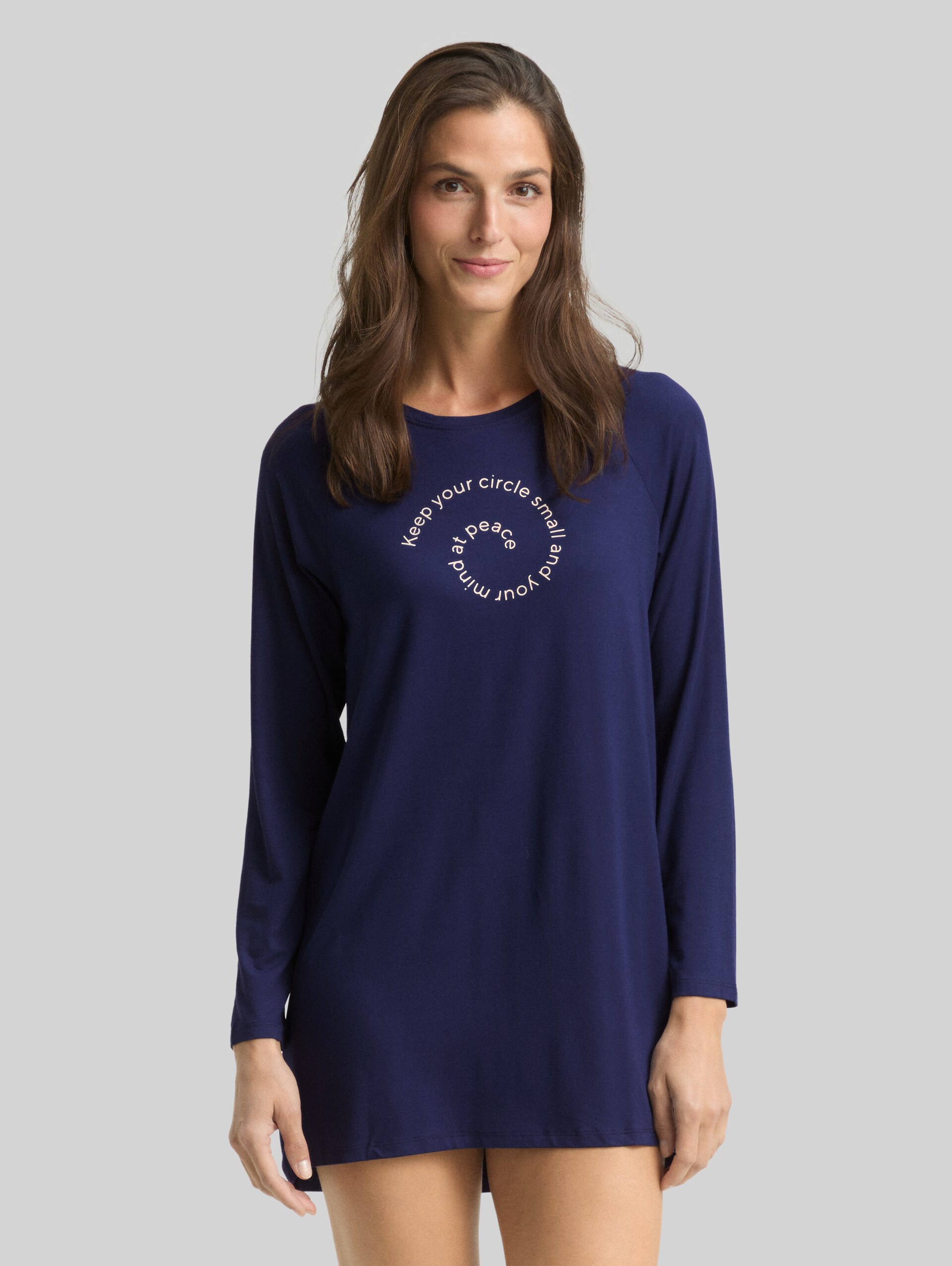 Nightdress with print - blue-dark-solid - Model front view