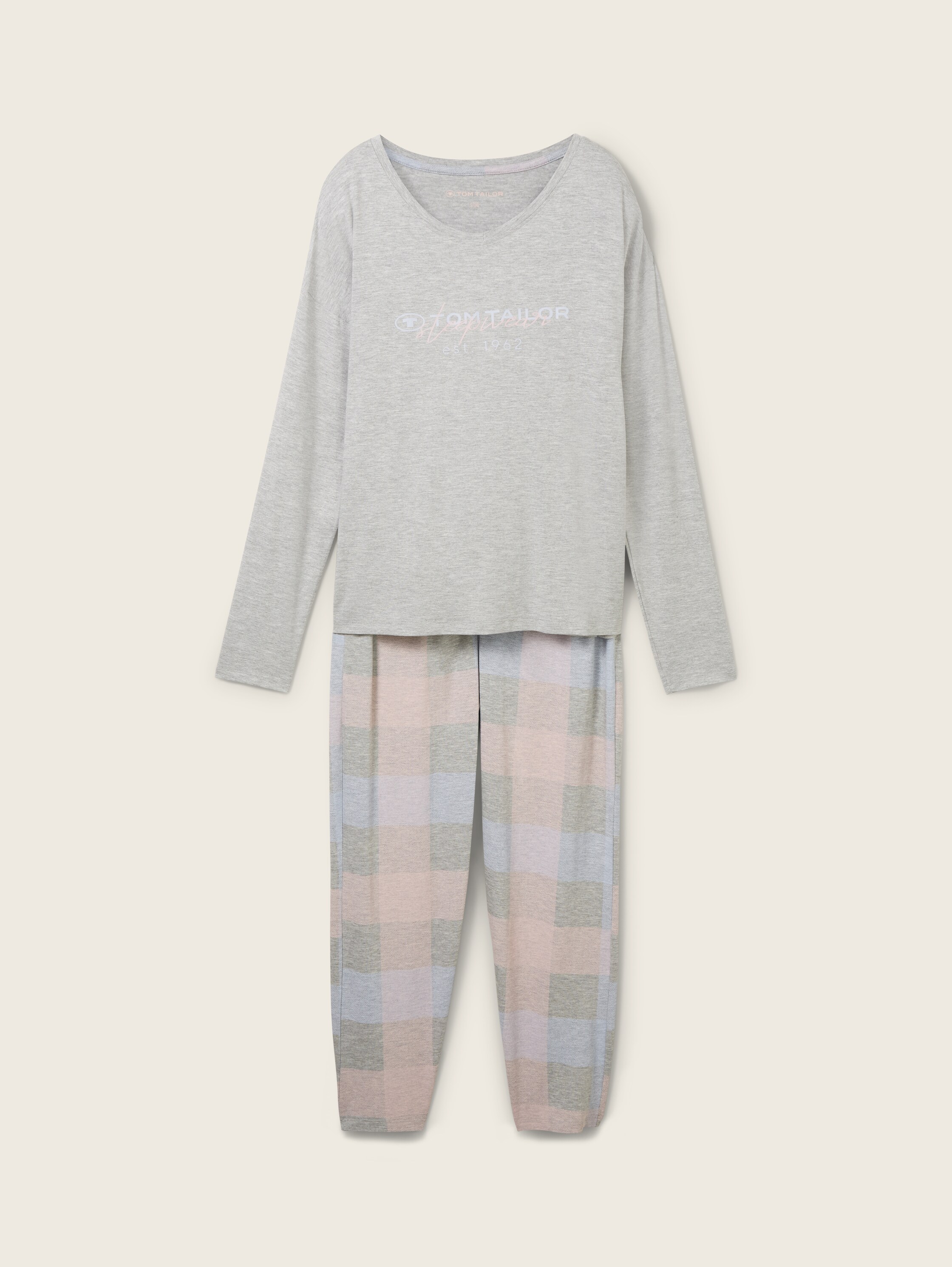 Pyjama in Melange-Optik - grey-medium-check - Vorder-Produkt-Ansicht