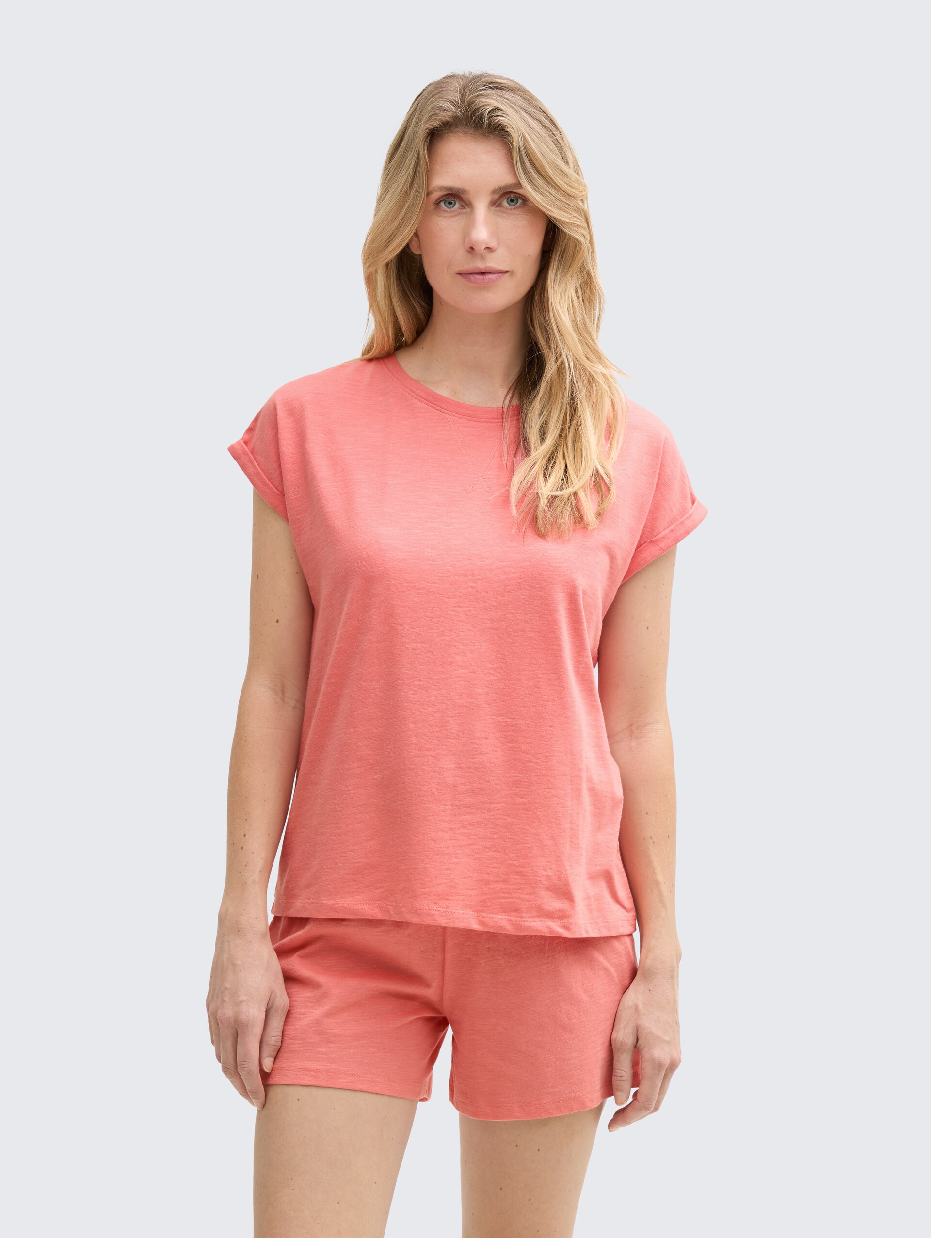 Pyjama-Set mit Text-Print - red-medium-solid - Model-Vorderansicht