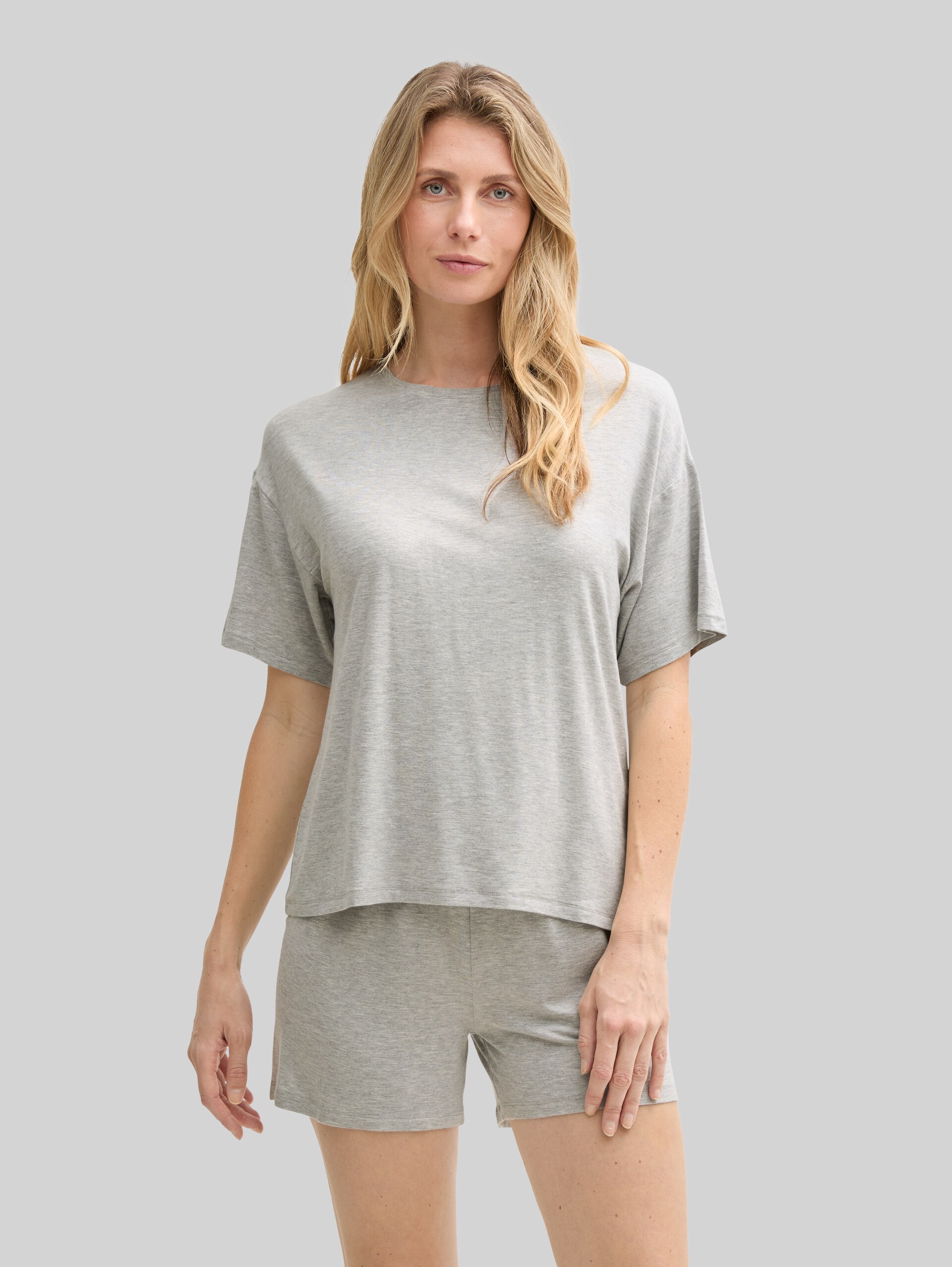 Basic Pyjama-Set - grey-medium-melange - Model-Vorderansicht