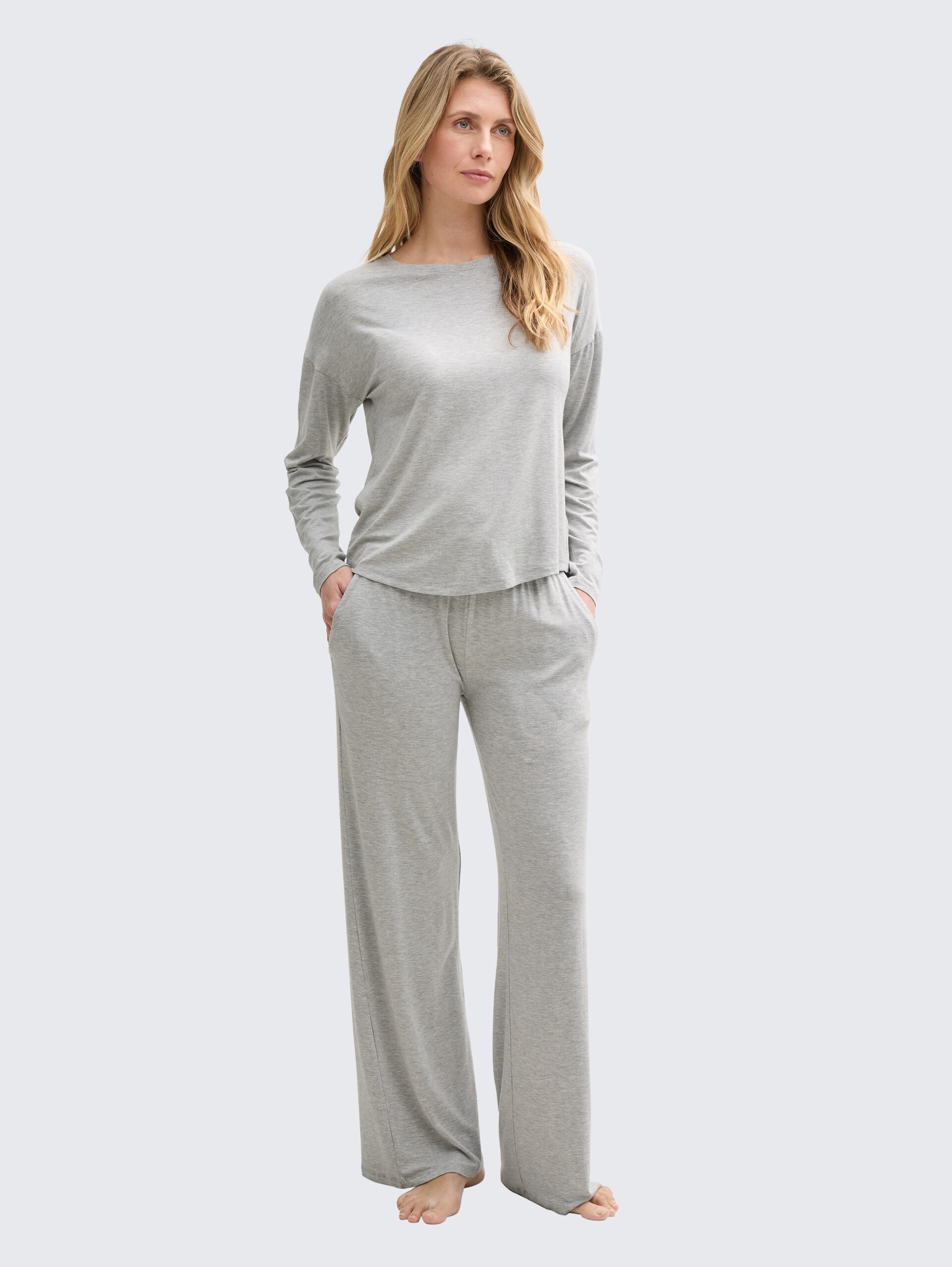 Basic Pyjama-Set - grey-medium-melange - Model-Vorderansicht