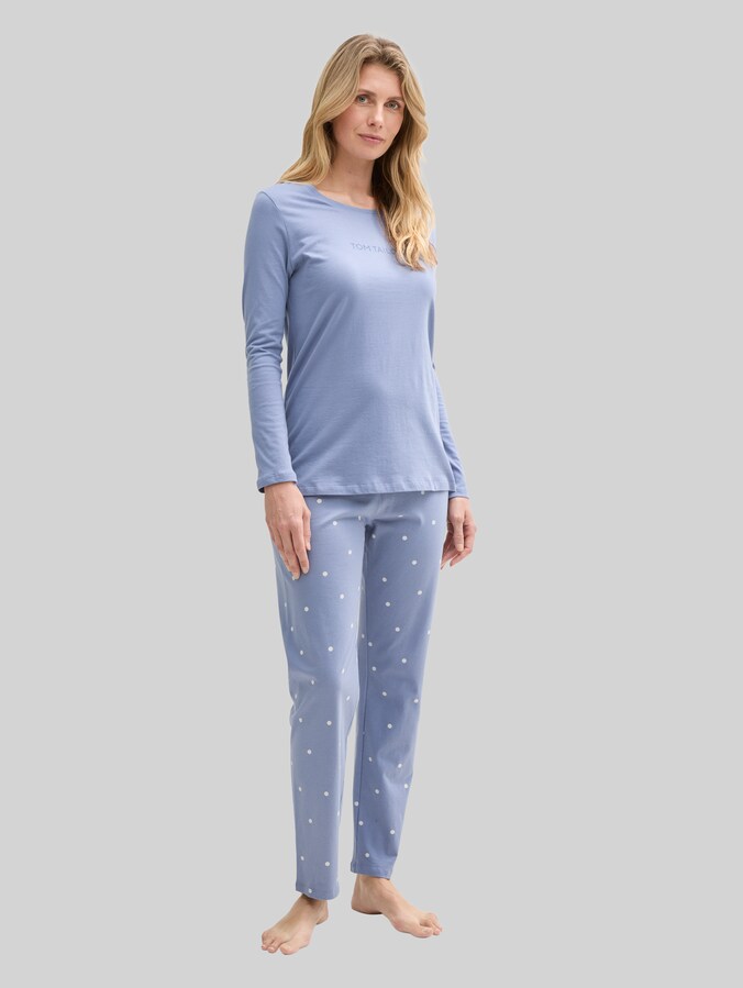 Pyjama-Set mit Punktemuster und Logo-Print von Women, blau-mittel-Punkte