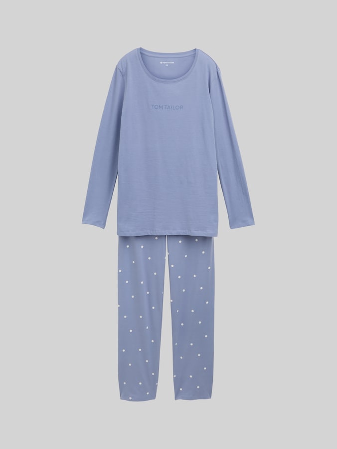 Pyjama-Set mit Punktemuster und Logo-Print von Women, blau-mittel-Punkte