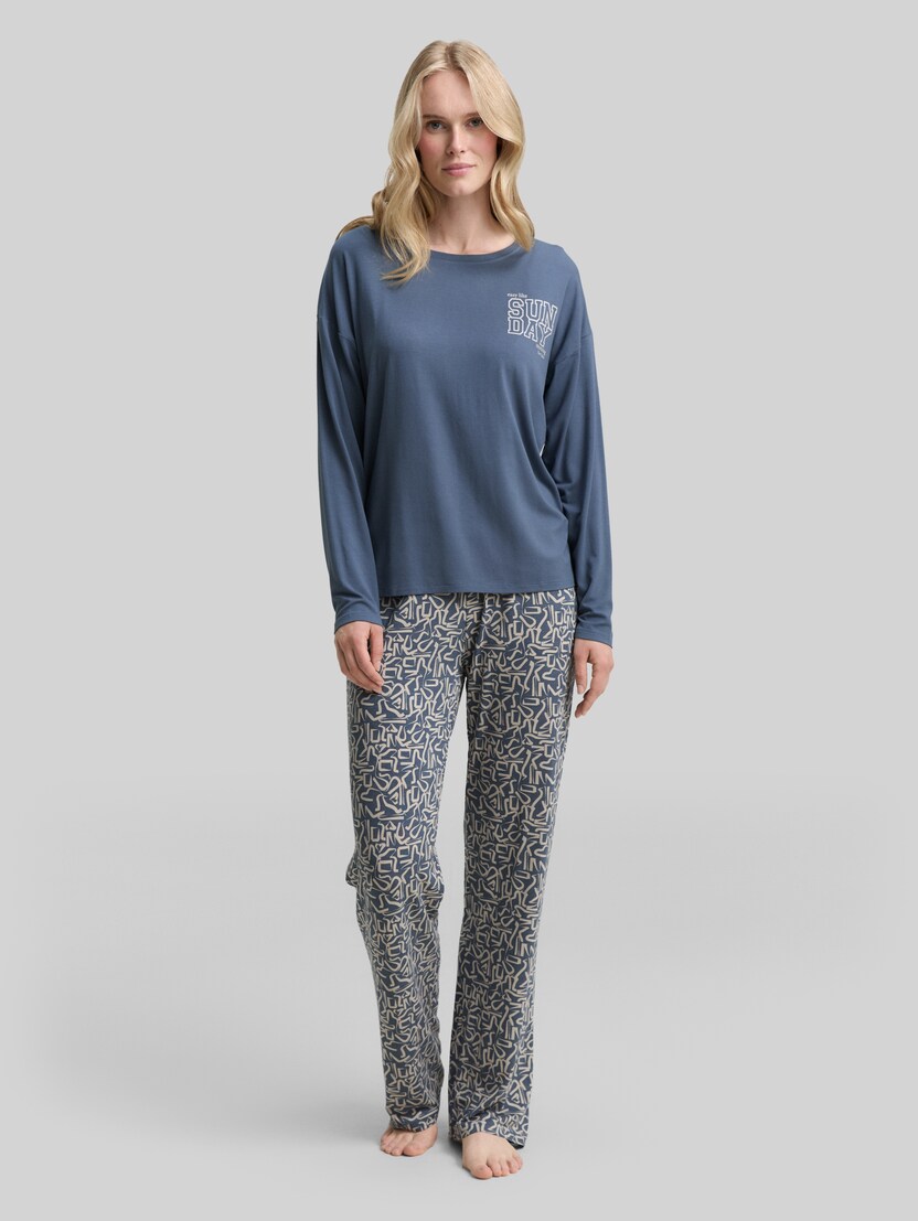 Pyjama set with all-over print by Women, blue-medium-allover