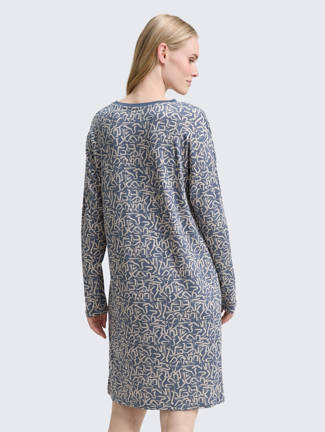 Patterned nightdress - blue-medium-allover - Model-back view
